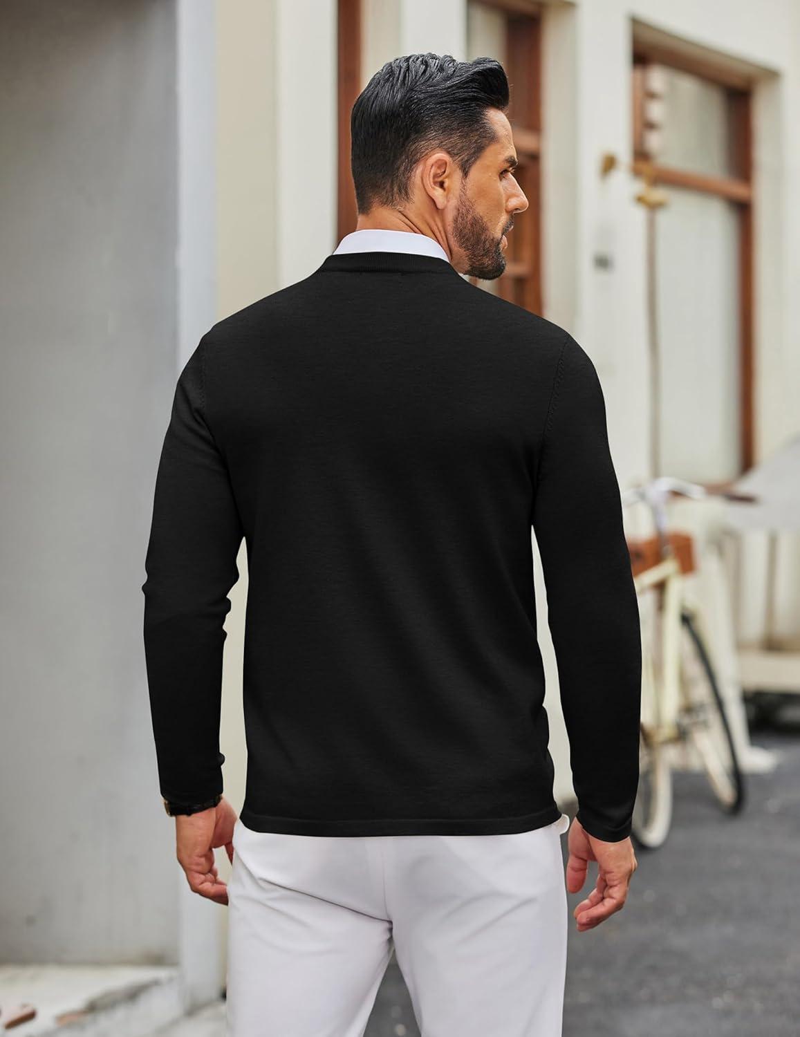 imageCOOFANDY Mens Crew Neck Pullover Sweater Slim Fit Long Sleeve Knit Sweaters Lightweight Dress Casual Crewneck SweaterBlack