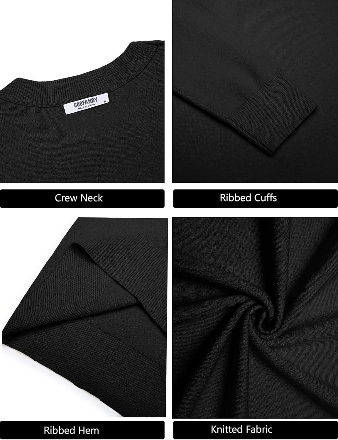 imageCOOFANDY Mens Crew Neck Pullover Sweater Slim Fit Long Sleeve Knit Sweaters Lightweight Dress Casual Crewneck SweaterBlack