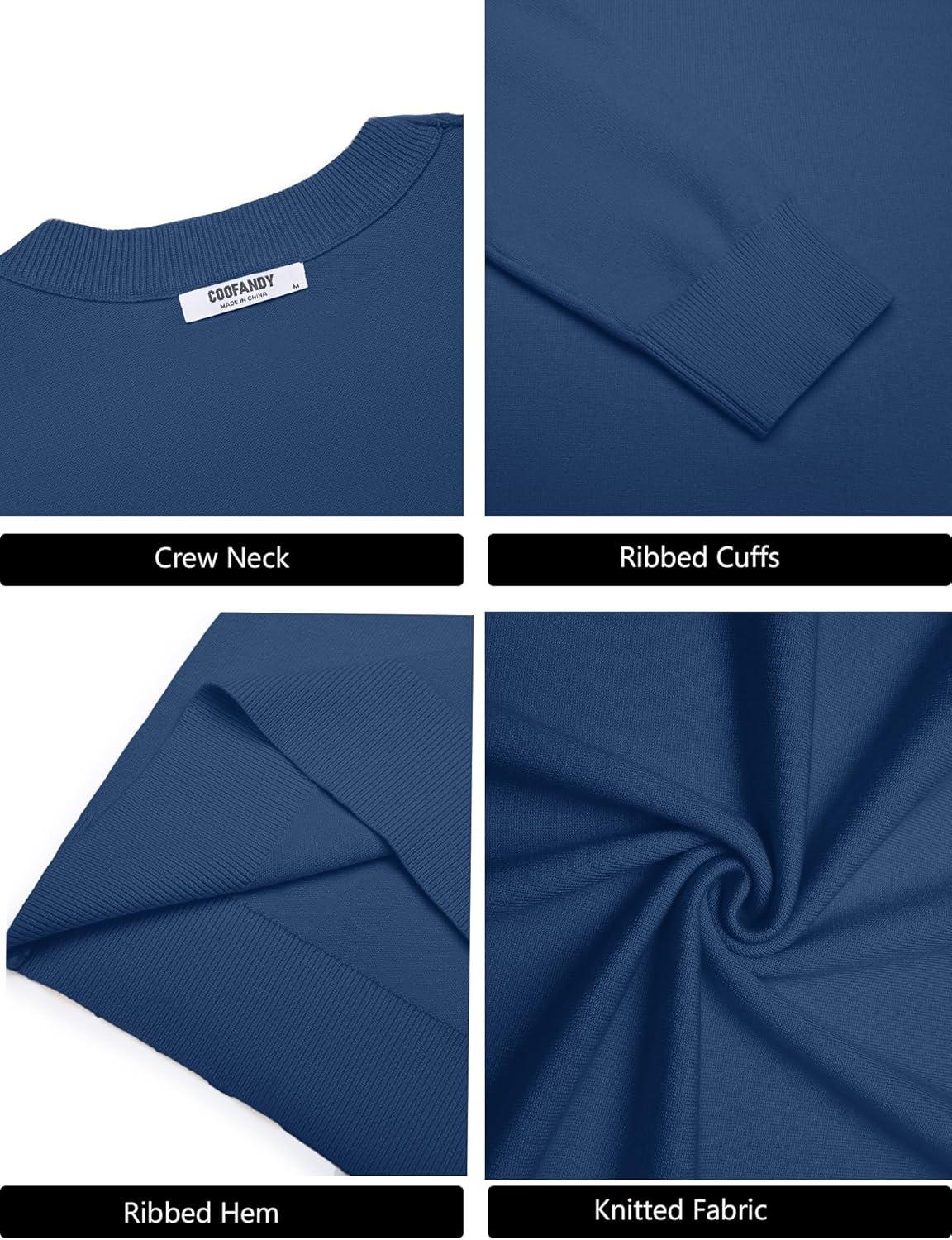 imageCOOFANDY Mens Crew Neck Pullover Sweater Slim Fit Long Sleeve Knit Sweaters Lightweight Dress Casual Crewneck SweaterBlue