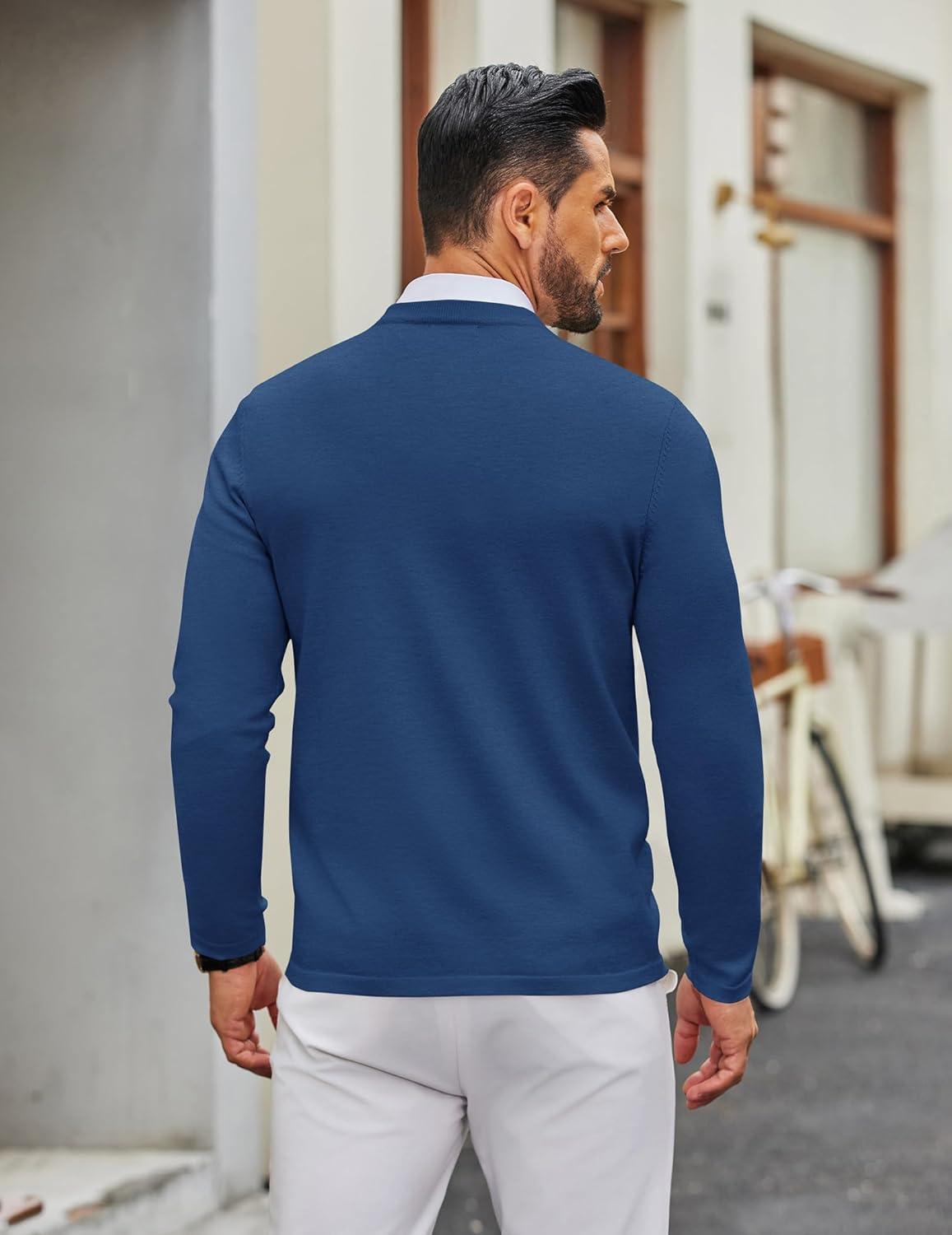 imageCOOFANDY Mens Crew Neck Pullover Sweater Slim Fit Long Sleeve Knit Sweaters Lightweight Dress Casual Crewneck SweaterBlue