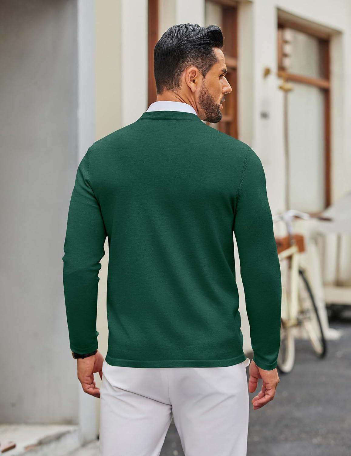 imageCOOFANDY Mens Crew Neck Pullover Sweater Slim Fit Long Sleeve Knit Sweaters Lightweight Dress Casual Crewneck SweaterDark Green