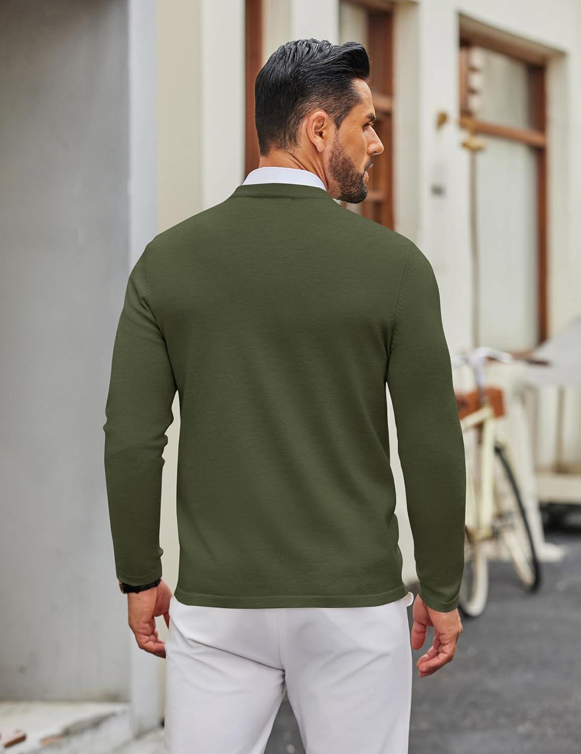 imageCOOFANDY Mens Crew Neck Pullover Sweater Slim Fit Long Sleeve Knit Sweaters Lightweight Dress Casual Crewneck SweaterDeep Army Green