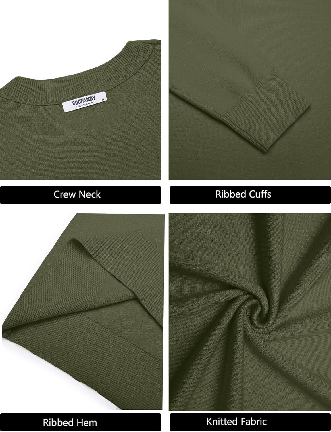 imageCOOFANDY Mens Crew Neck Pullover Sweater Slim Fit Long Sleeve Knit Sweaters Lightweight Dress Casual Crewneck SweaterDeep Army Green