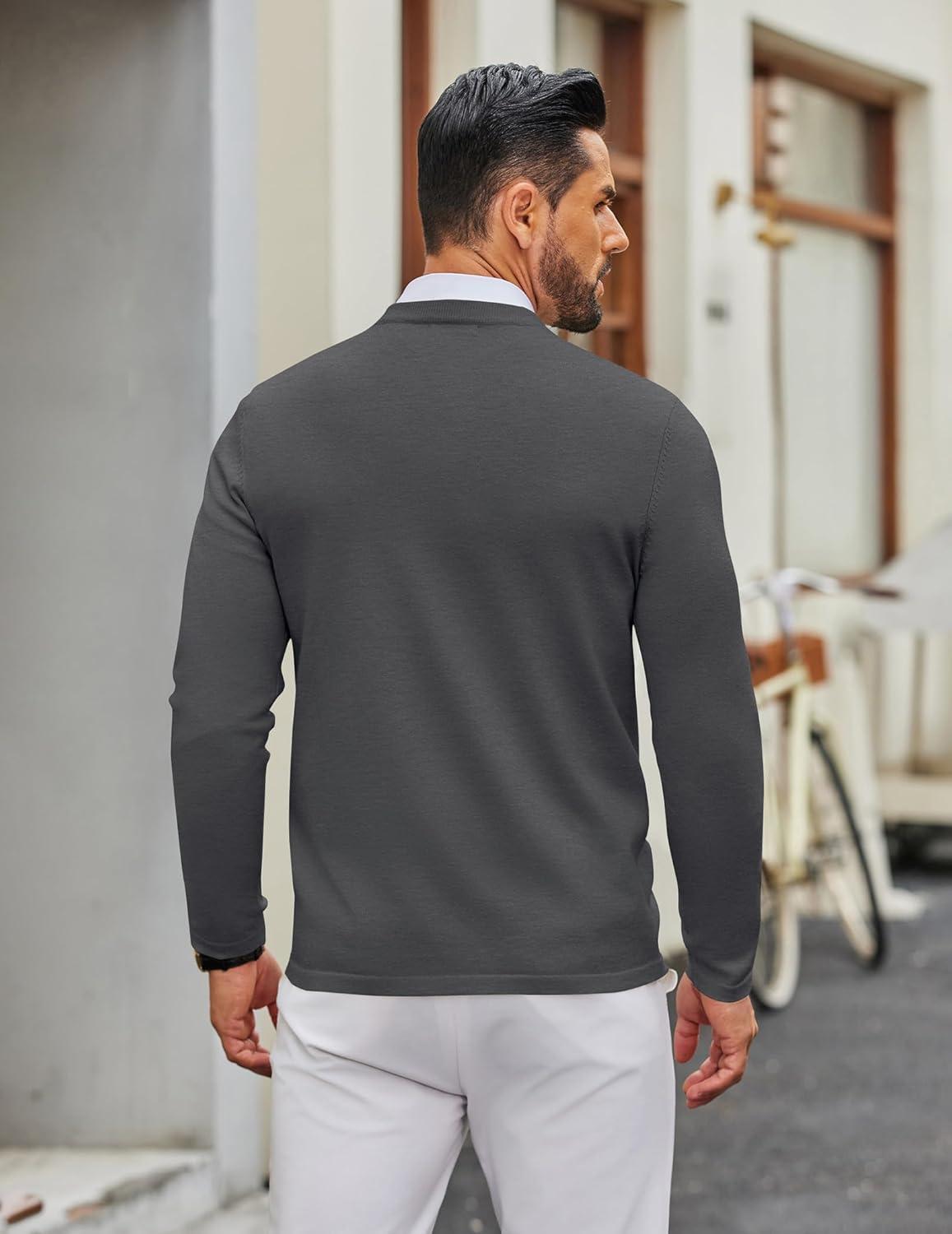 imageCOOFANDY Mens Crew Neck Pullover Sweater Slim Fit Long Sleeve Knit Sweaters Lightweight Dress Casual Crewneck SweaterGrey