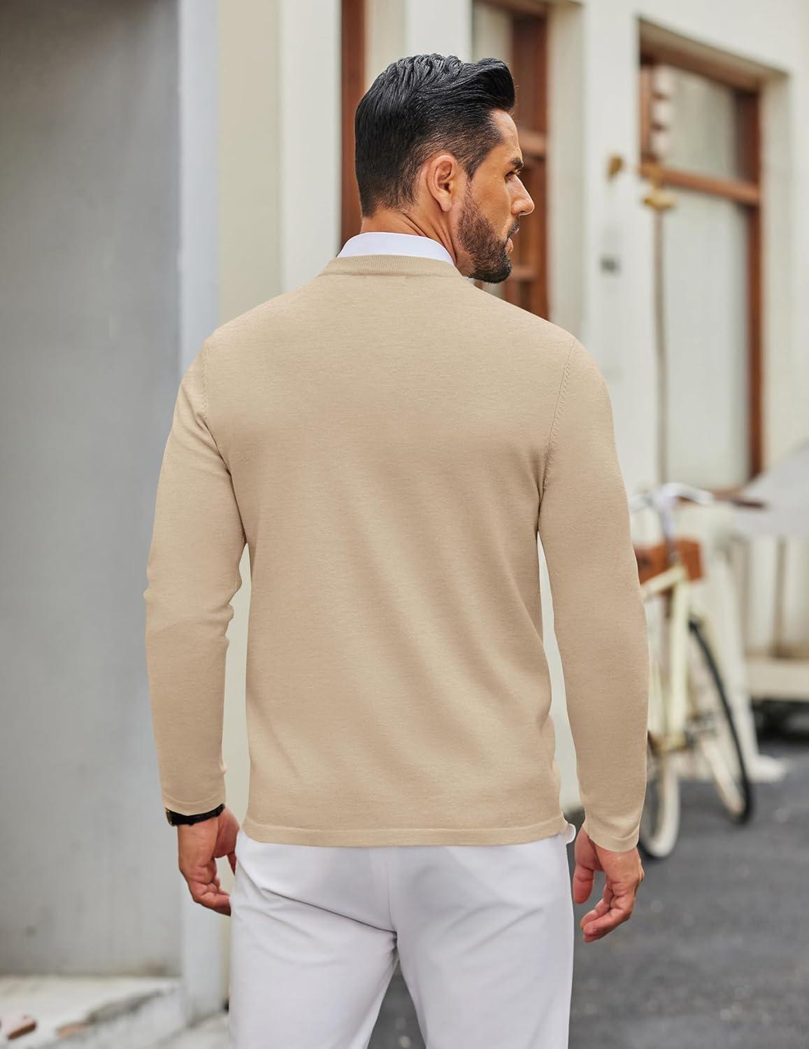 imageCOOFANDY Mens Crew Neck Pullover Sweater Slim Fit Long Sleeve Knit Sweaters Lightweight Dress Casual Crewneck SweaterKhaki