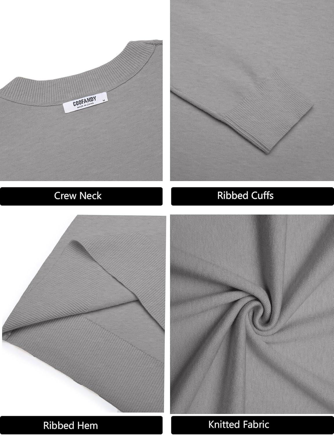 imageCOOFANDY Mens Crew Neck Pullover Sweater Slim Fit Long Sleeve Knit Sweaters Lightweight Dress Casual Crewneck SweaterLight Grey