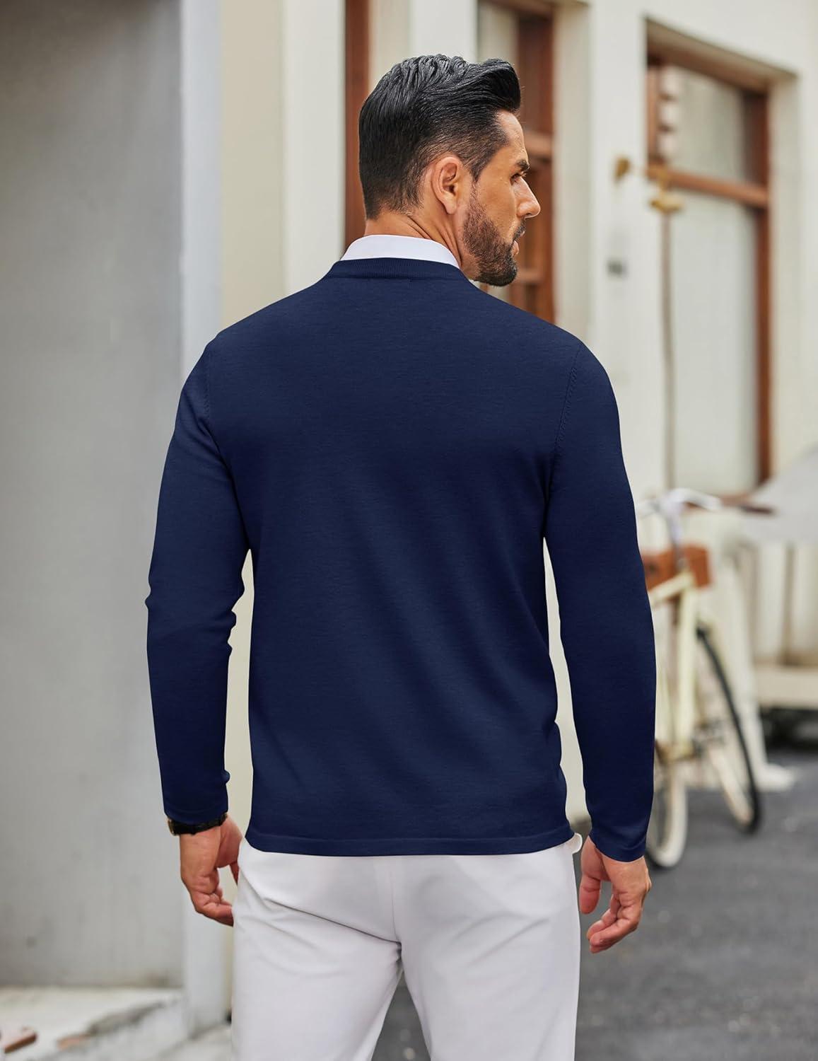 imageCOOFANDY Mens Crew Neck Pullover Sweater Slim Fit Long Sleeve Knit Sweaters Lightweight Dress Casual Crewneck SweaterNavy Blue