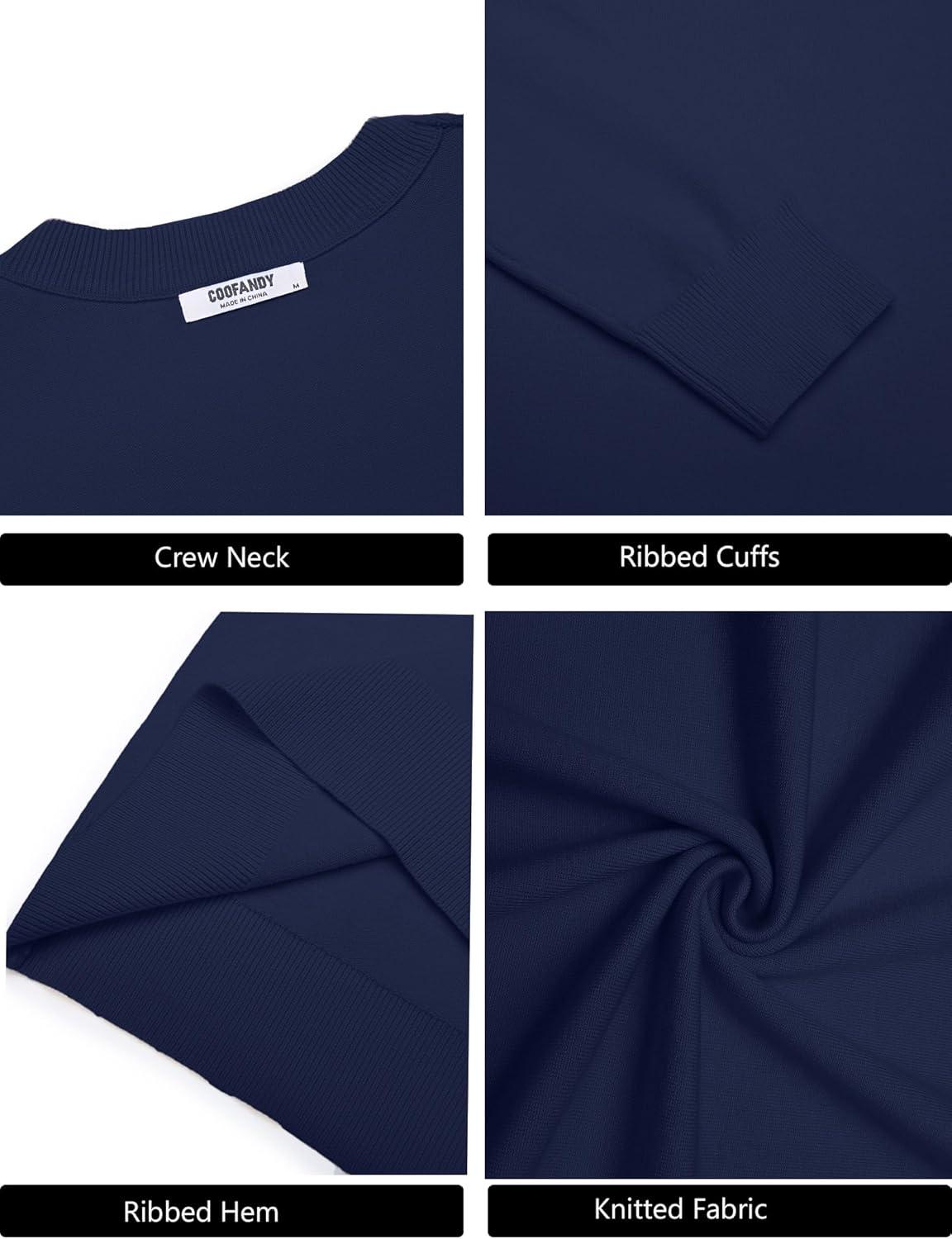 imageCOOFANDY Mens Crew Neck Pullover Sweater Slim Fit Long Sleeve Knit Sweaters Lightweight Dress Casual Crewneck SweaterNavy Blue