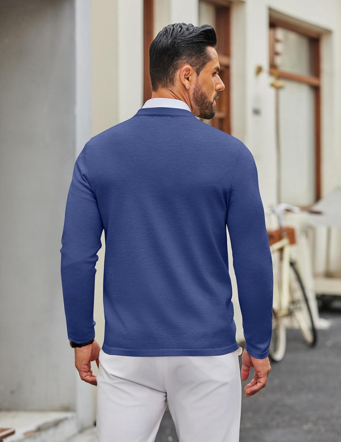 imageCOOFANDY Mens Crew Neck Pullover Sweater Slim Fit Long Sleeve Knit Sweaters Lightweight Dress Casual Crewneck SweaterRoyal Blue