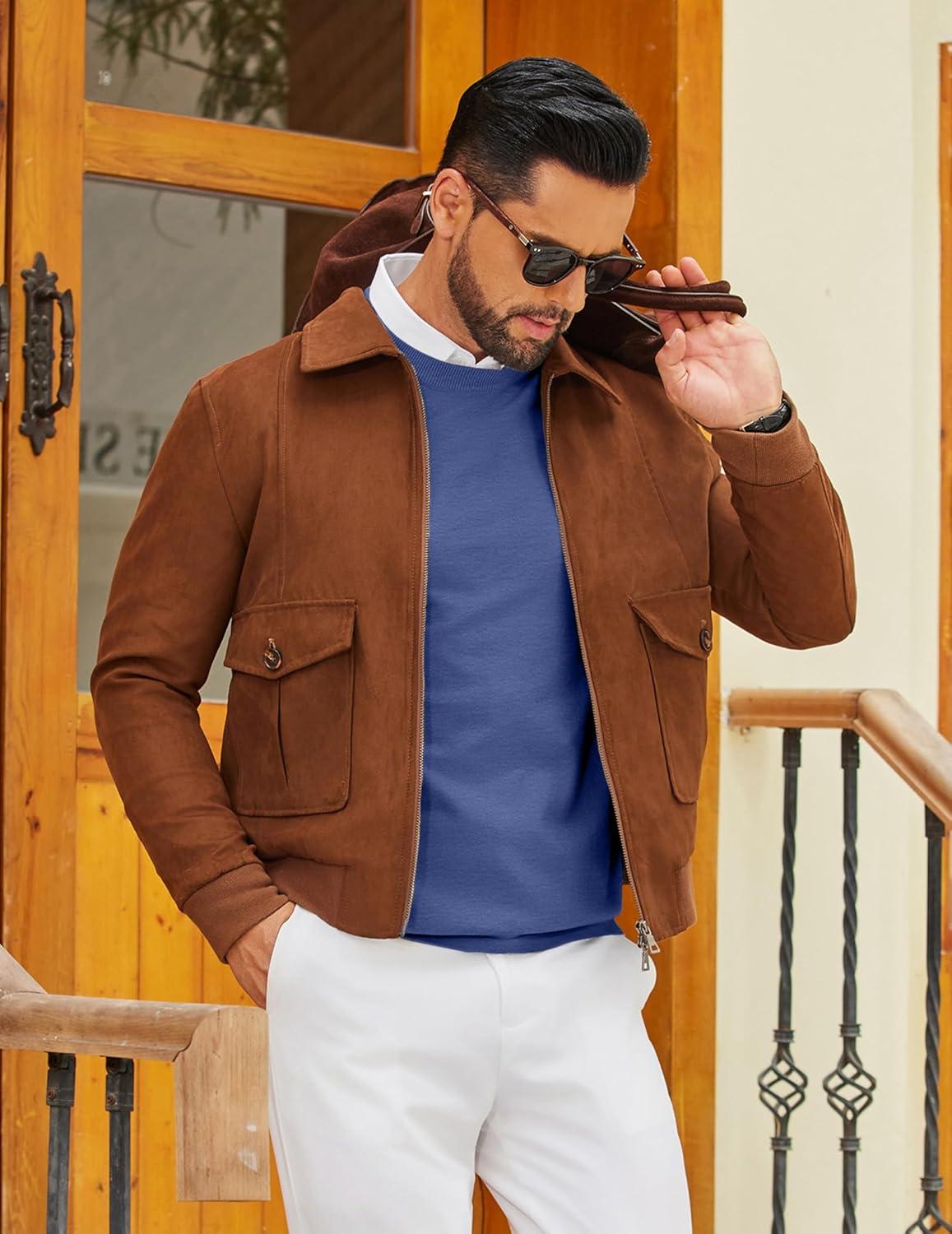 imageCOOFANDY Mens Crew Neck Pullover Sweater Slim Fit Long Sleeve Knit Sweaters Lightweight Dress Casual Crewneck SweaterRoyal Blue