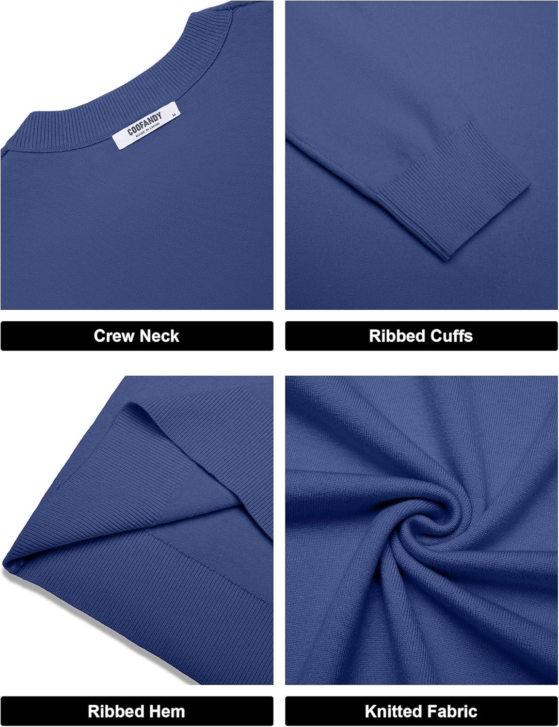 imageCOOFANDY Mens Crew Neck Pullover Sweater Slim Fit Long Sleeve Knit Sweaters Lightweight Dress Casual Crewneck SweaterRoyal Blue