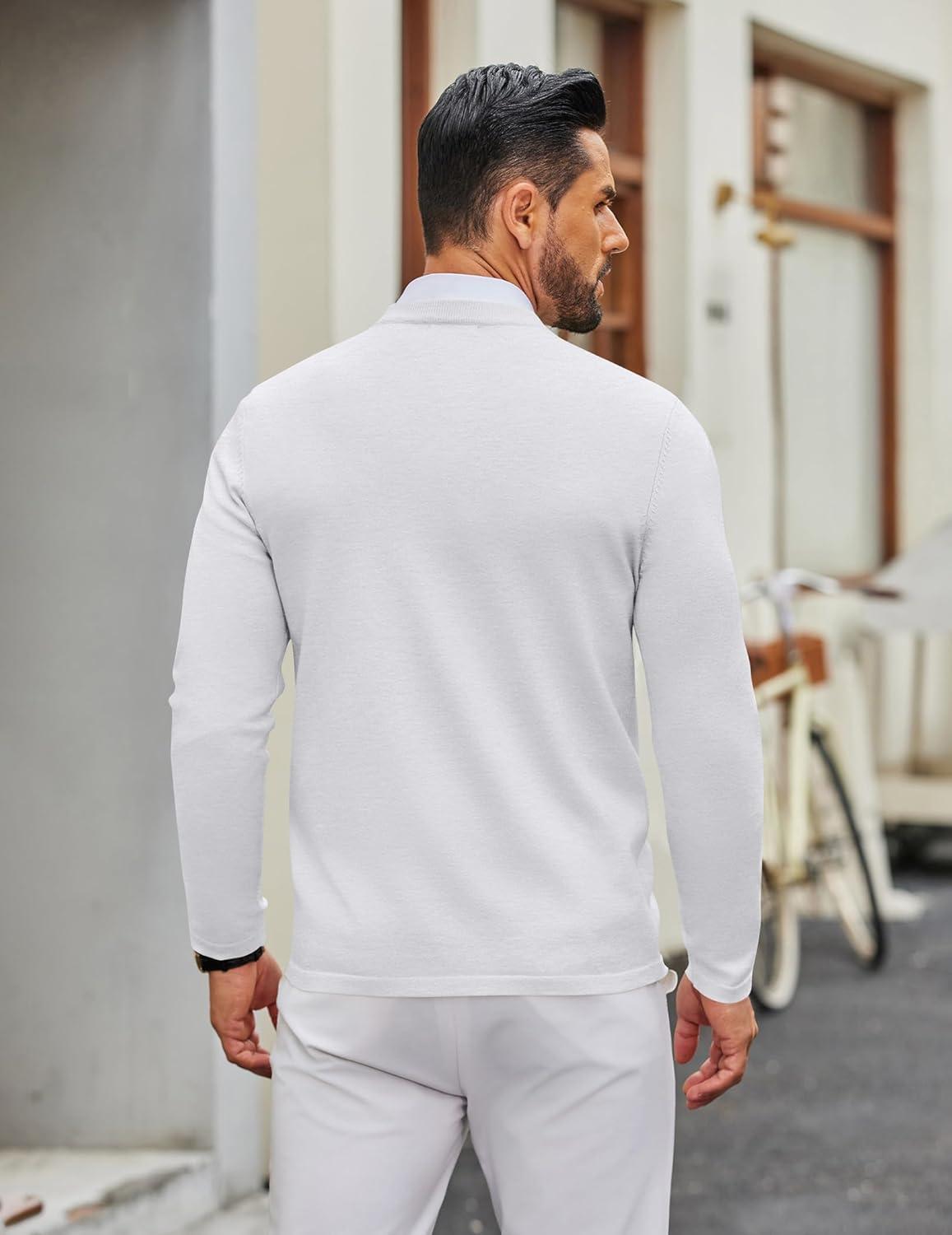 imageCOOFANDY Mens Crew Neck Pullover Sweater Slim Fit Long Sleeve Knit Sweaters Lightweight Dress Casual Crewneck SweaterWhite