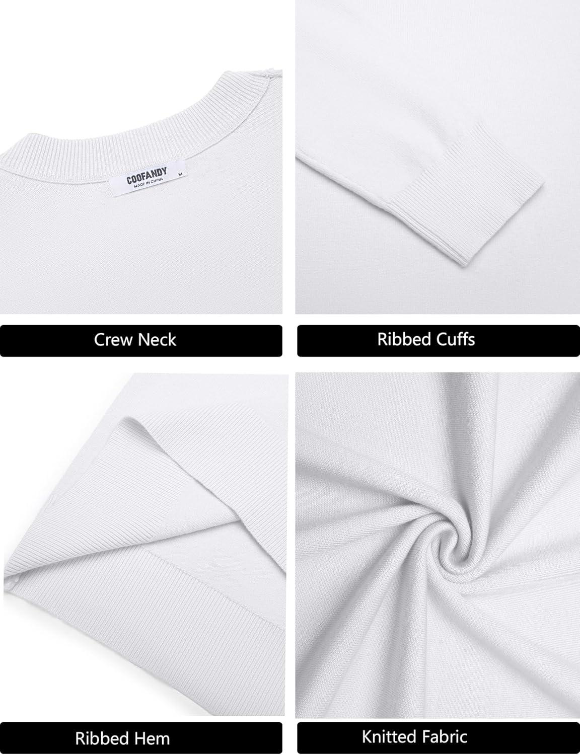 imageCOOFANDY Mens Crew Neck Pullover Sweater Slim Fit Long Sleeve Knit Sweaters Lightweight Dress Casual Crewneck SweaterWhite