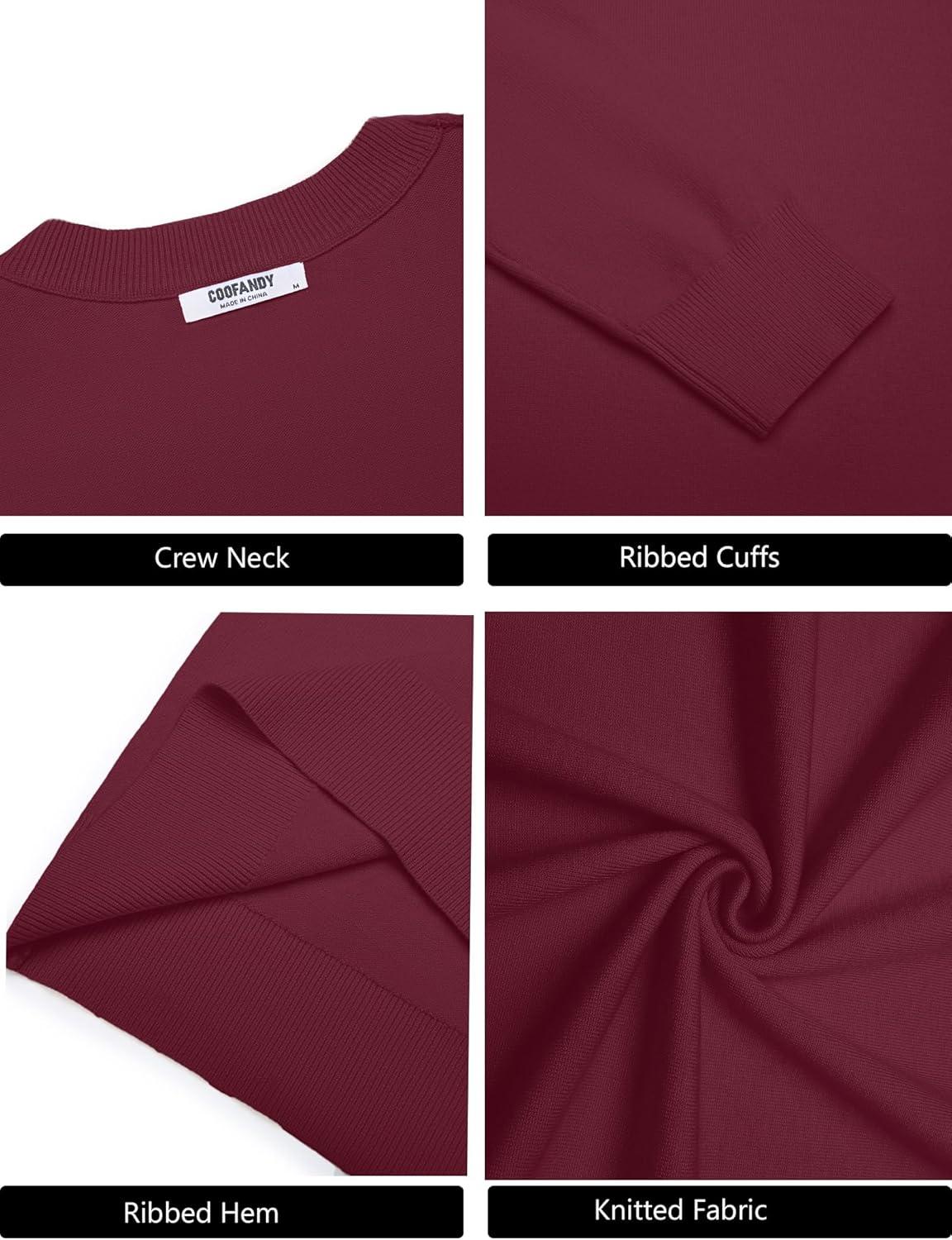 imageCOOFANDY Mens Crew Neck Pullover Sweater Slim Fit Long Sleeve Knit Sweaters Lightweight Dress Casual Crewneck SweaterWine Red