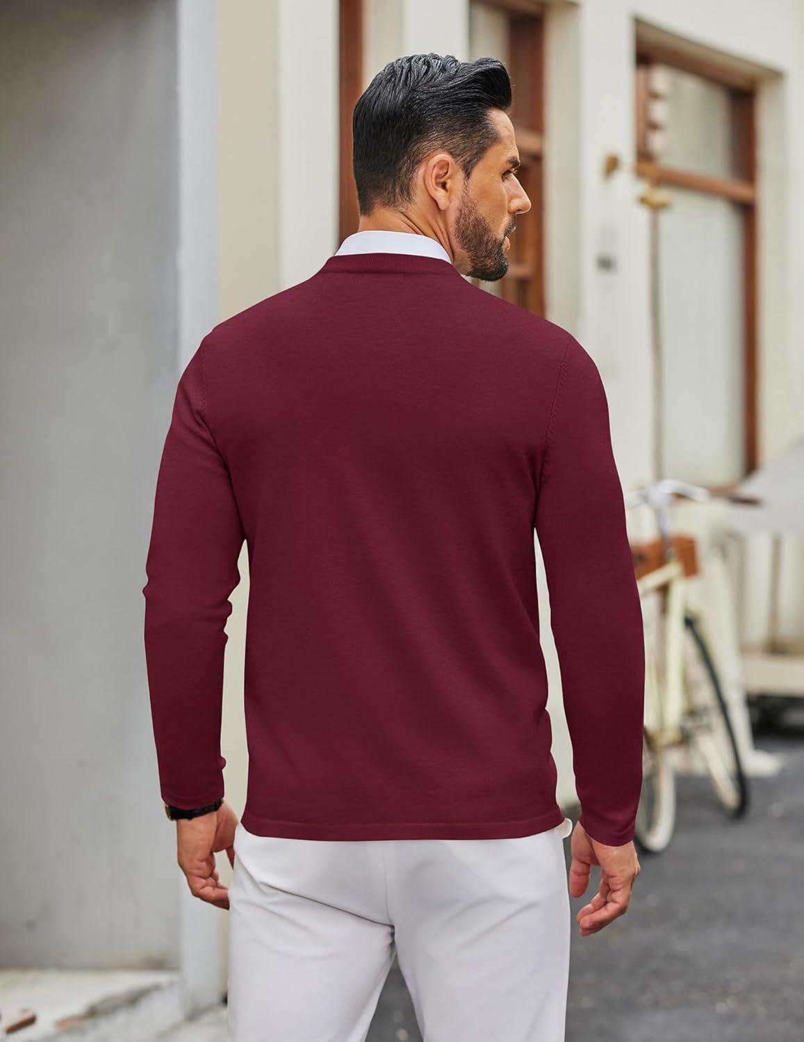 imageCOOFANDY Mens Crew Neck Pullover Sweater Slim Fit Long Sleeve Knit Sweaters Lightweight Dress Casual Crewneck SweaterWine Red