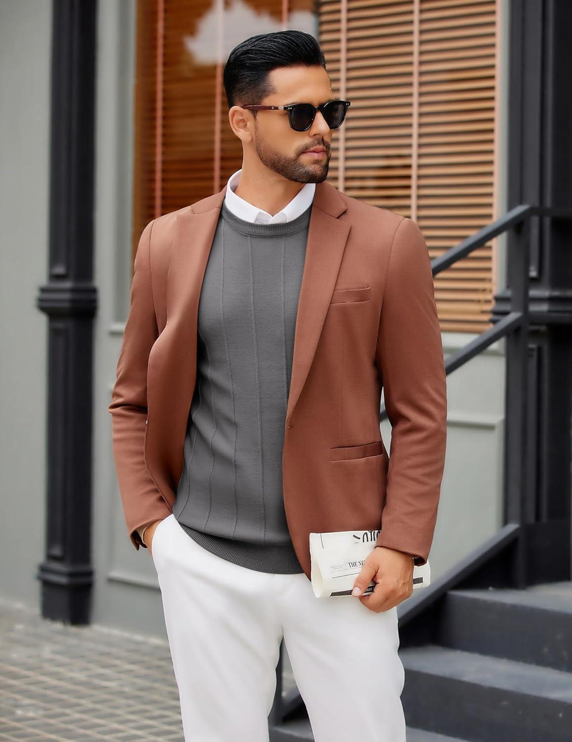 imageCOOFANDY Mens Crew Neck Sweater Long Sleeve Ribbed Knit Dress Sweaters Casual Slim Fit PulloverDark Grey