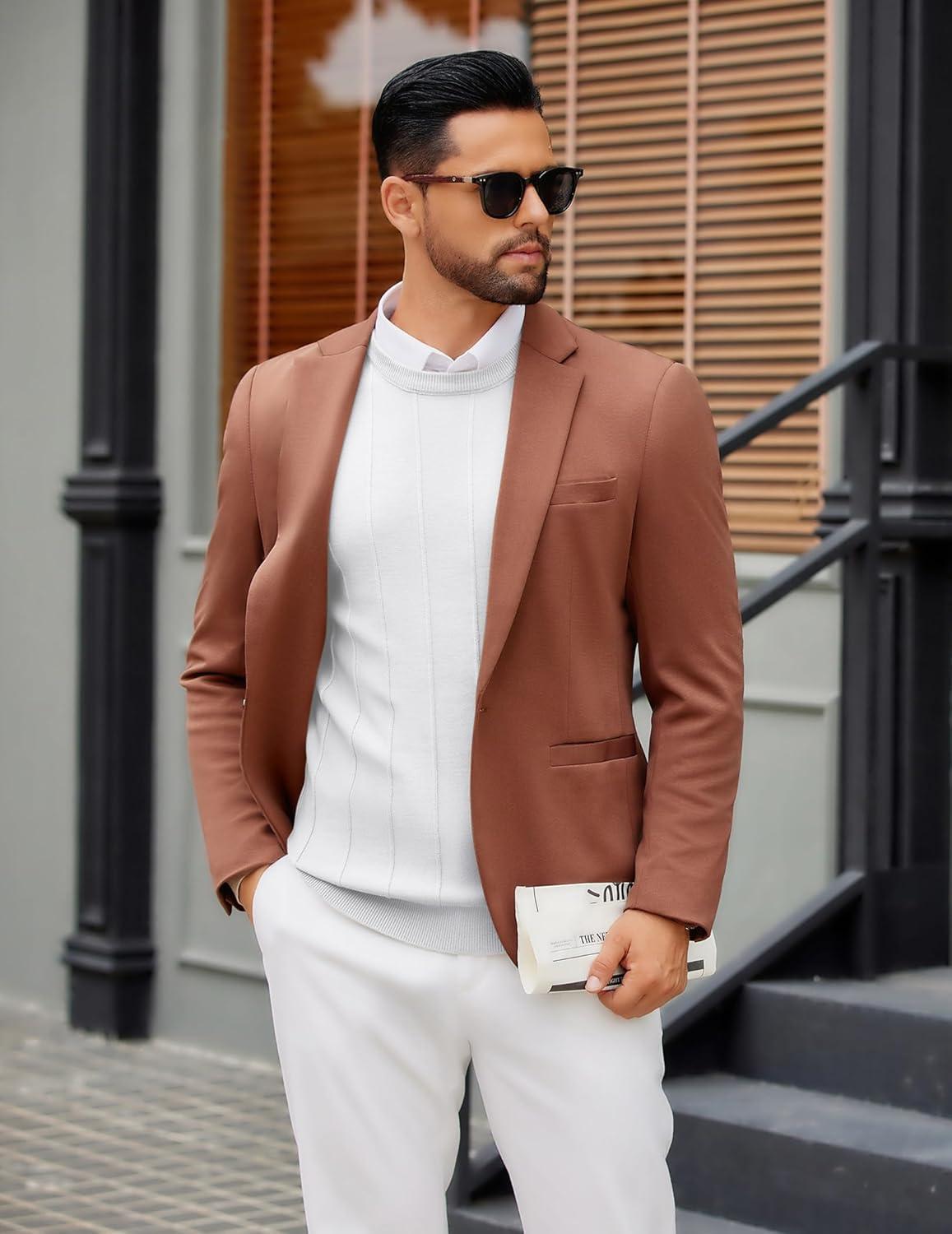 imageCOOFANDY Mens Crew Neck Sweater Long Sleeve Ribbed Knit Dress Sweaters Casual Slim Fit PulloverWhite