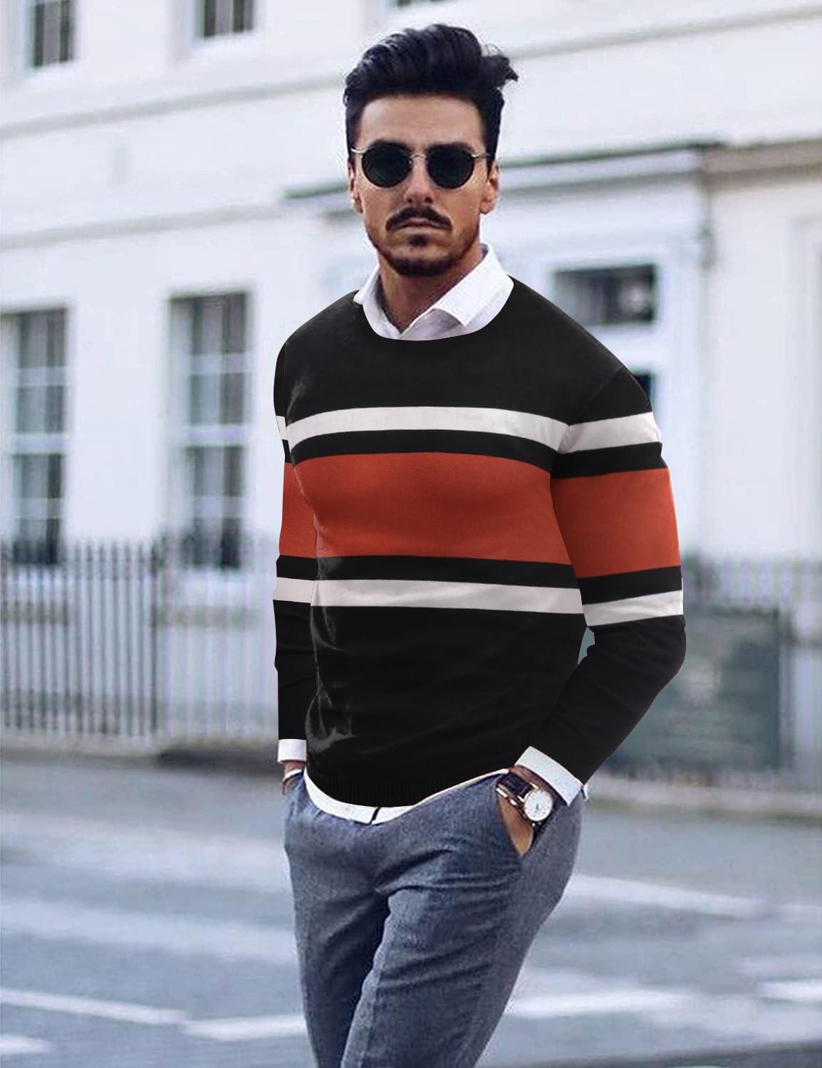imageCOOFANDY Mens Crew Neck Sweater Slim Fit Lightweight Sweatshirts Knitted Pullover for Casual Or Dressy WearBlackRust Red