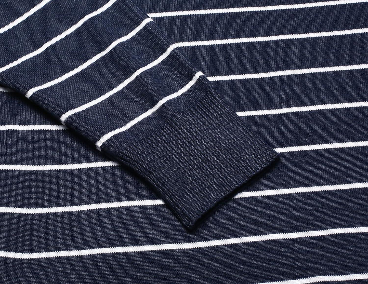 imageCOOFANDY Mens Crew Neck Sweater Slim Fit Lightweight Sweatshirts Knitted Pullover for Casual Or Dressy WearHorizontal Stripes White  Navy Blue