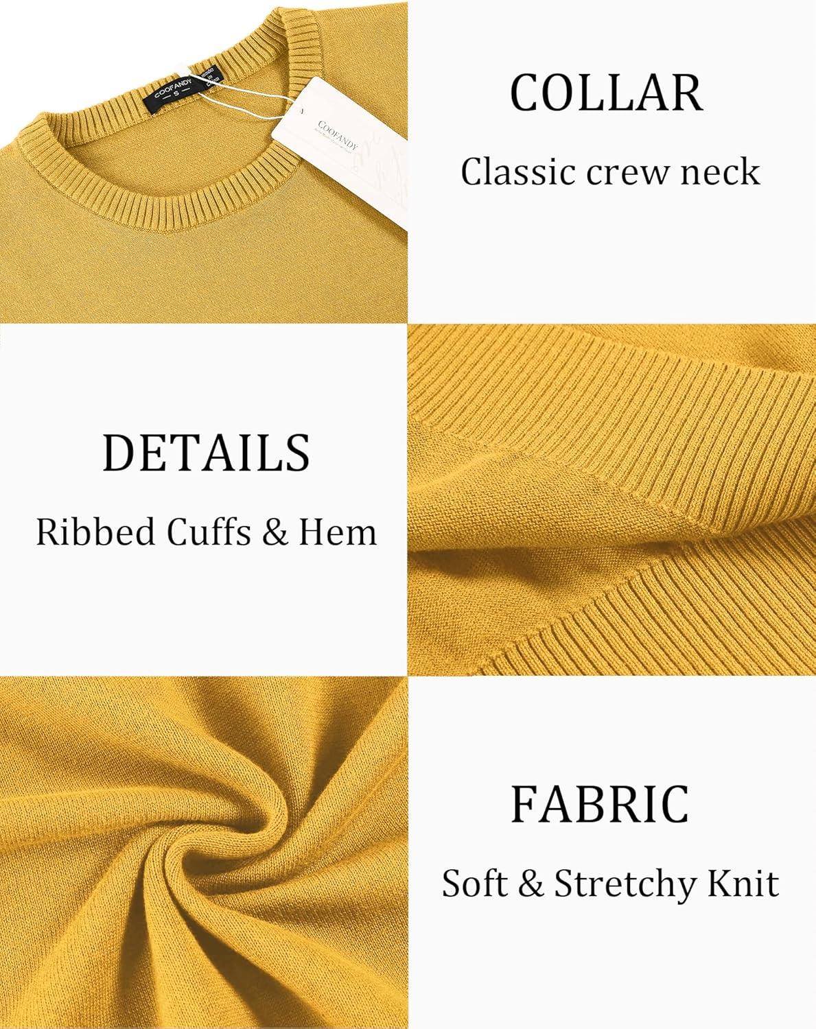 imageCOOFANDY Mens Crew Neck Sweater Slim Fit Lightweight Sweatshirts Knitted Pullover for Casual Or Dressy WearYellow