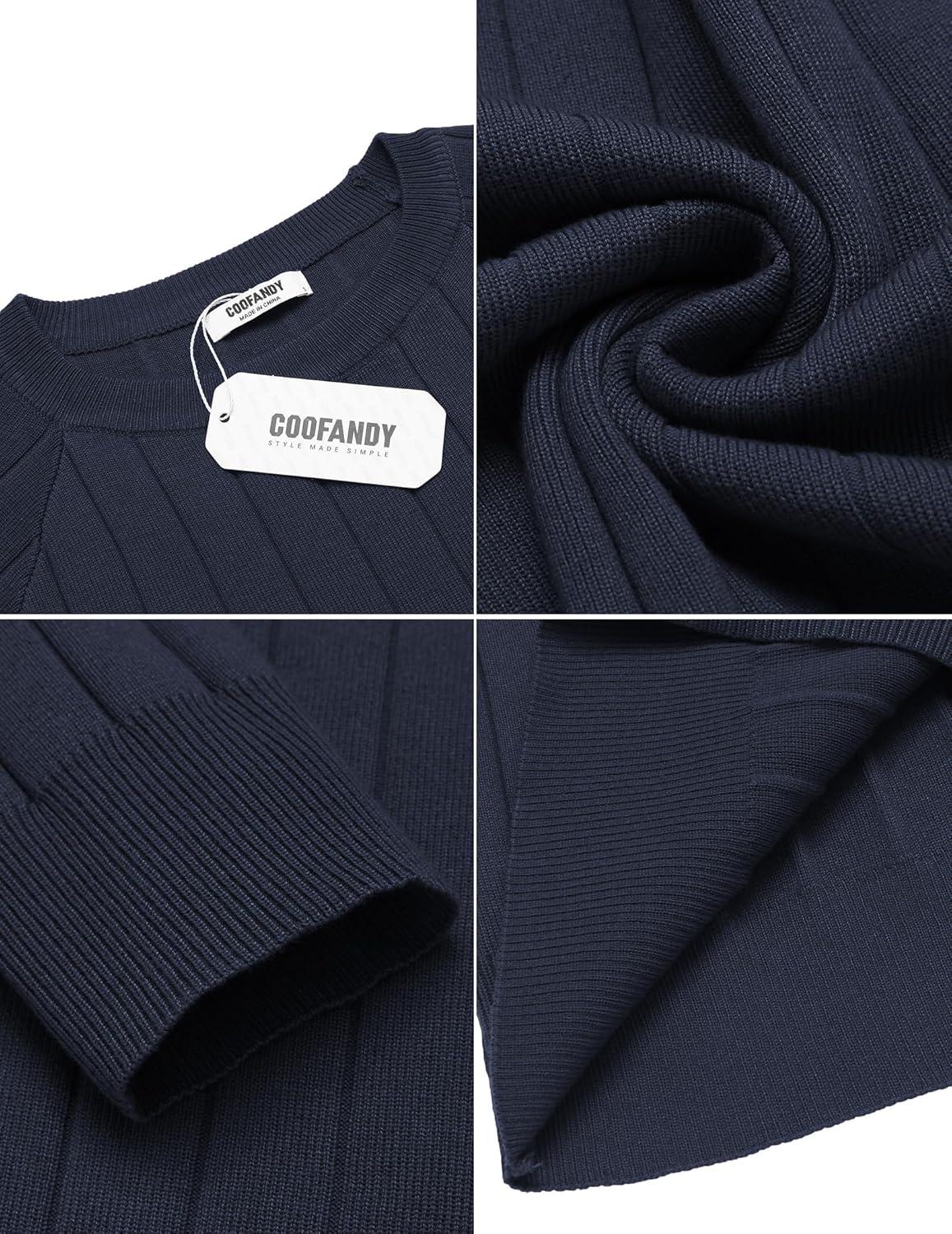 imageCOOFANDY Mens Crewneck Pullover Sweaters Business Casual Long Sleeve Slim Fit Sweater Chunky Cable Knit SweaterDark Blue