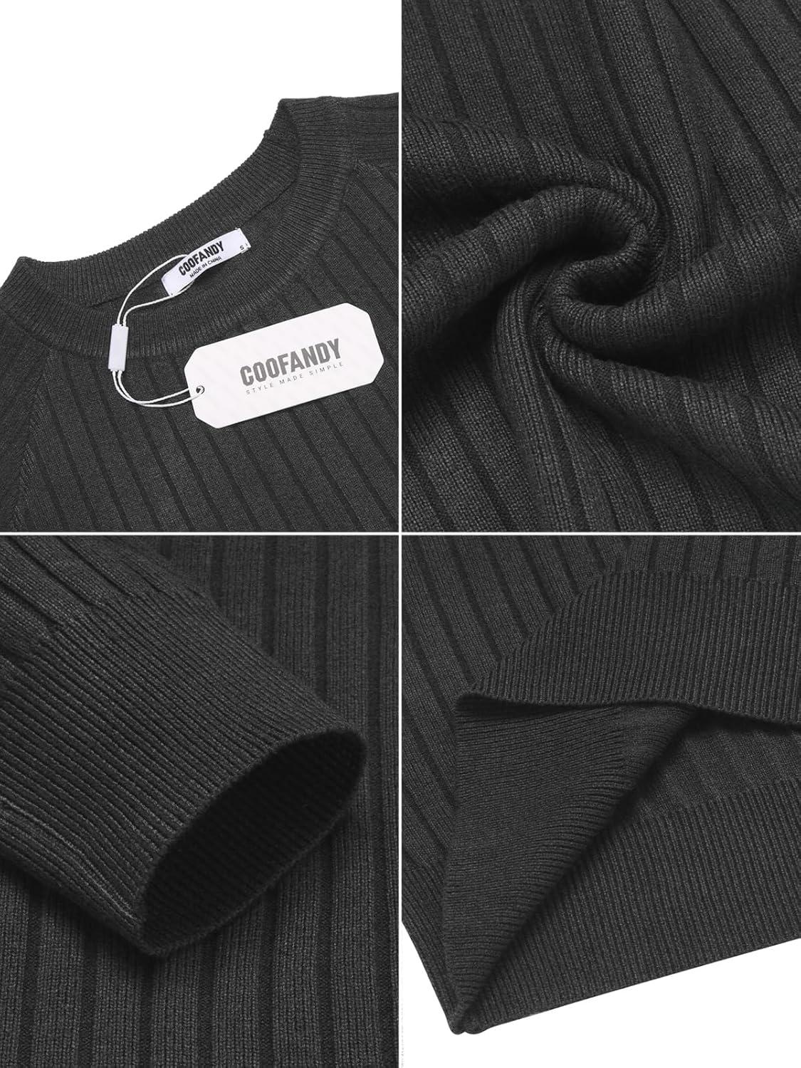 imageCOOFANDY Mens Crewneck Pullover Sweaters Business Casual Long Sleeve Slim Fit Sweater Chunky Cable Knit SweaterDark Graynarrow Ribs