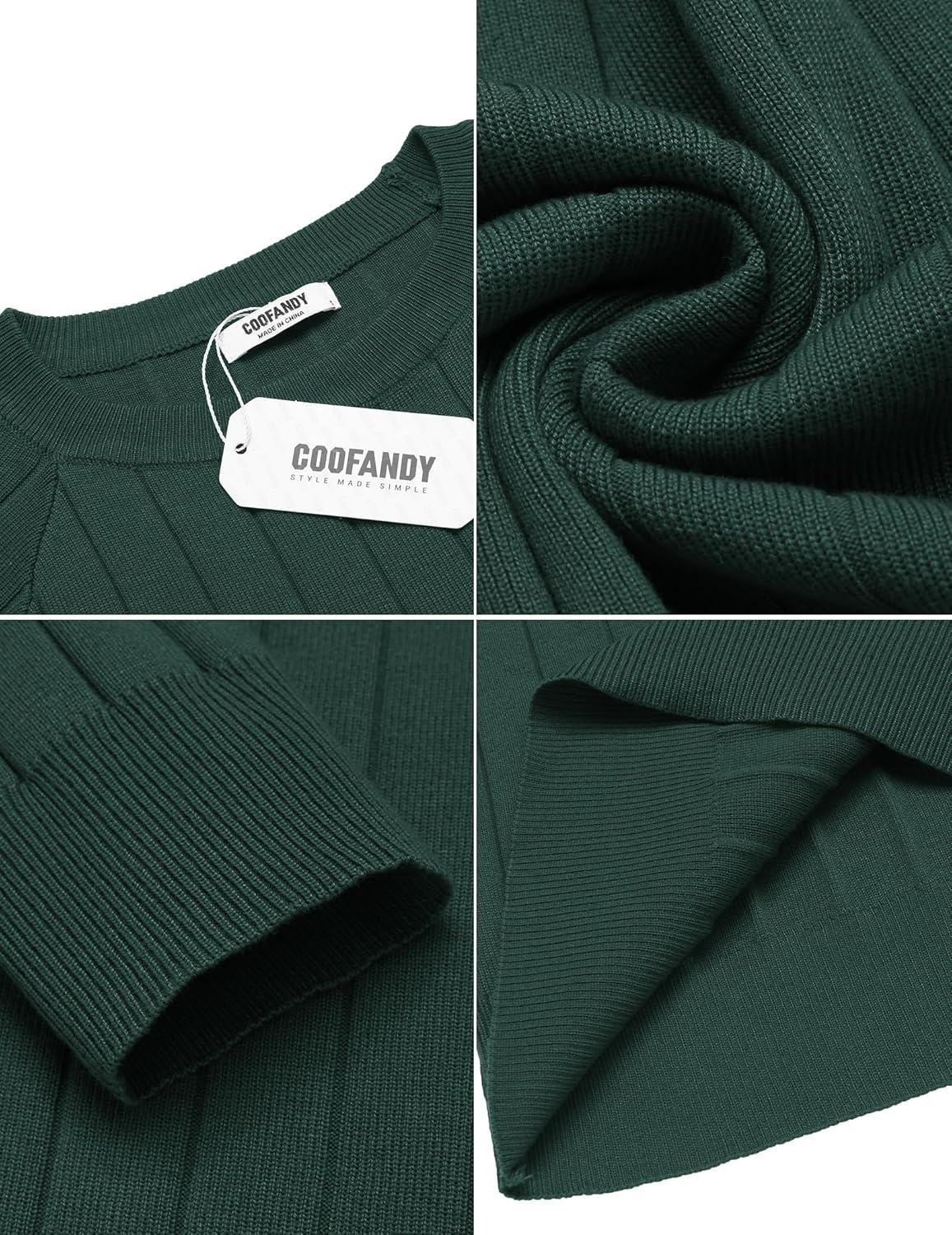 imageCOOFANDY Mens Crewneck Pullover Sweaters Business Casual Long Sleeve Slim Fit Sweater Chunky Cable Knit SweaterLake Green