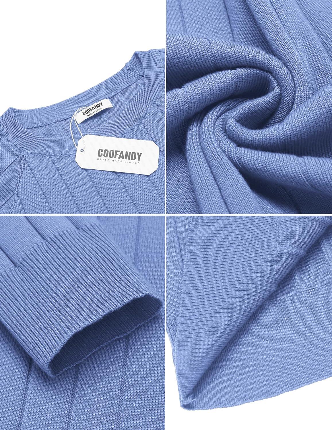 imageCOOFANDY Mens Crewneck Pullover Sweaters Business Casual Long Sleeve Slim Fit Sweater Chunky Cable Knit SweaterLight Blue