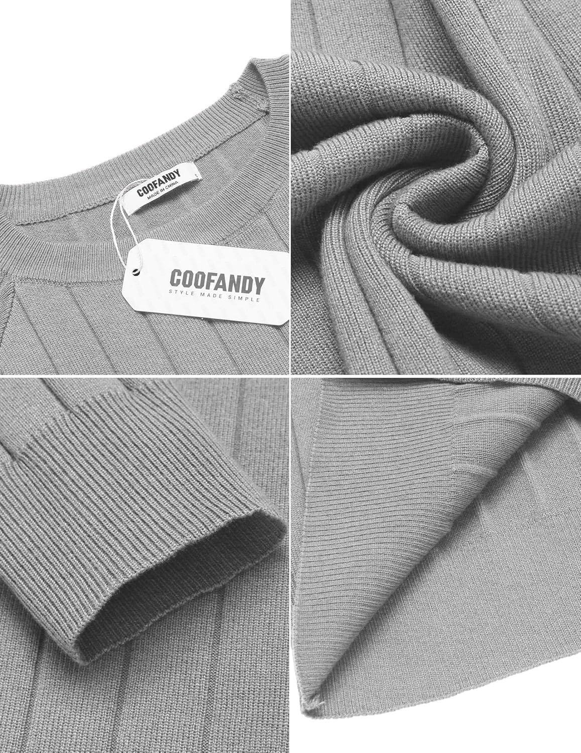 imageCOOFANDY Mens Crewneck Pullover Sweaters Business Casual Long Sleeve Slim Fit Sweater Chunky Cable Knit SweaterLight Gray
