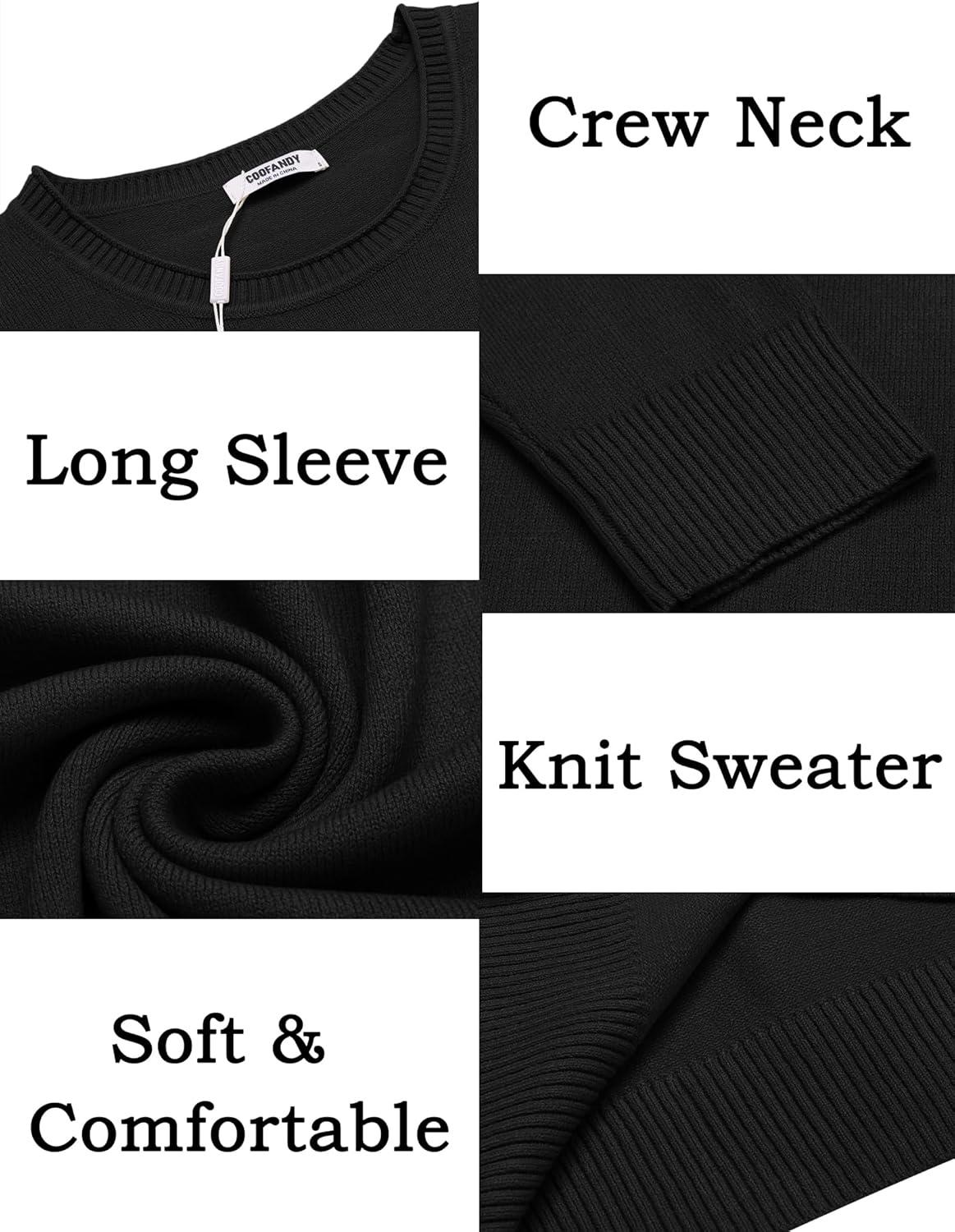 imageCOOFANDY Mens Crewneck Sweater Pullover Knit Sweater Lightweight Sweaters with Ribbing EdgeBlack