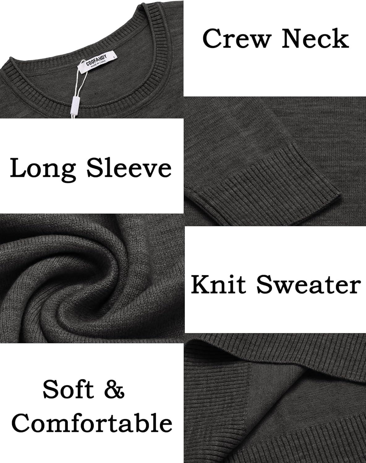 imageCOOFANDY Mens Crewneck Sweater Pullover Knit Sweater Lightweight Sweaters with Ribbing EdgeDark Gray