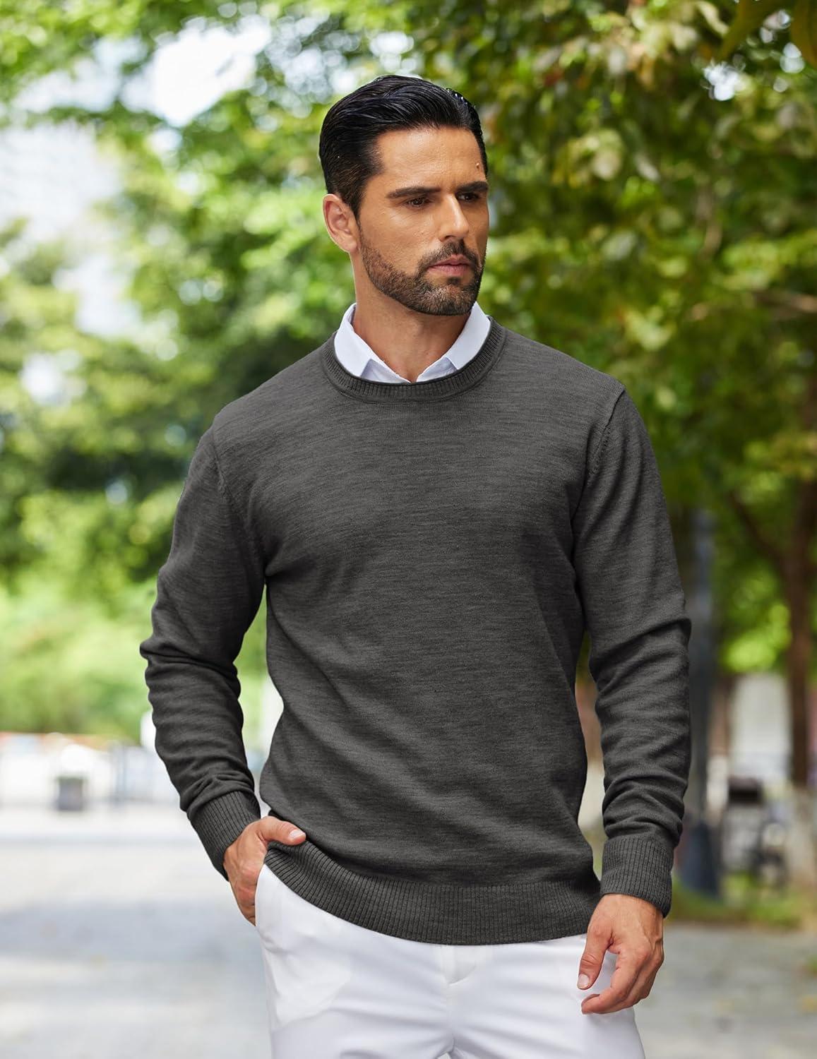 imageCOOFANDY Mens Crewneck Sweater Pullover Knit Sweater Lightweight Sweaters with Ribbing EdgeDark Gray