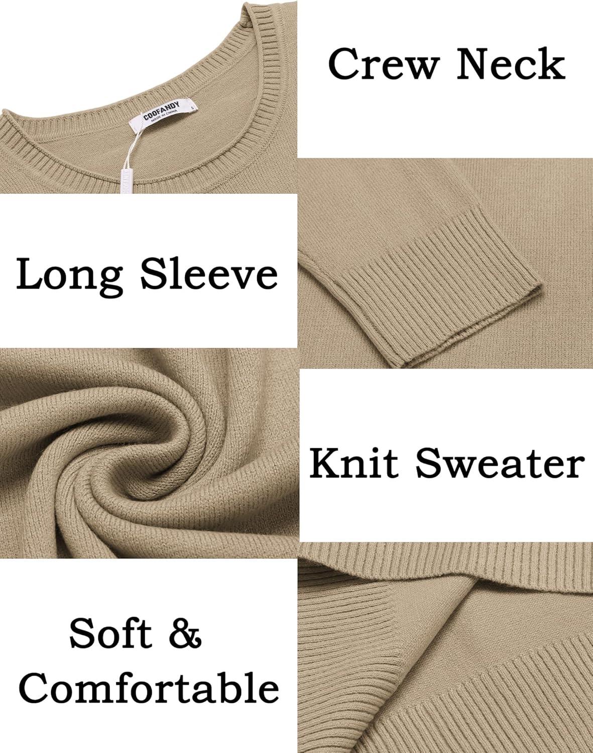 imageCOOFANDY Mens Crewneck Sweater Pullover Knit Sweater Lightweight Sweaters with Ribbing EdgeKhaki
