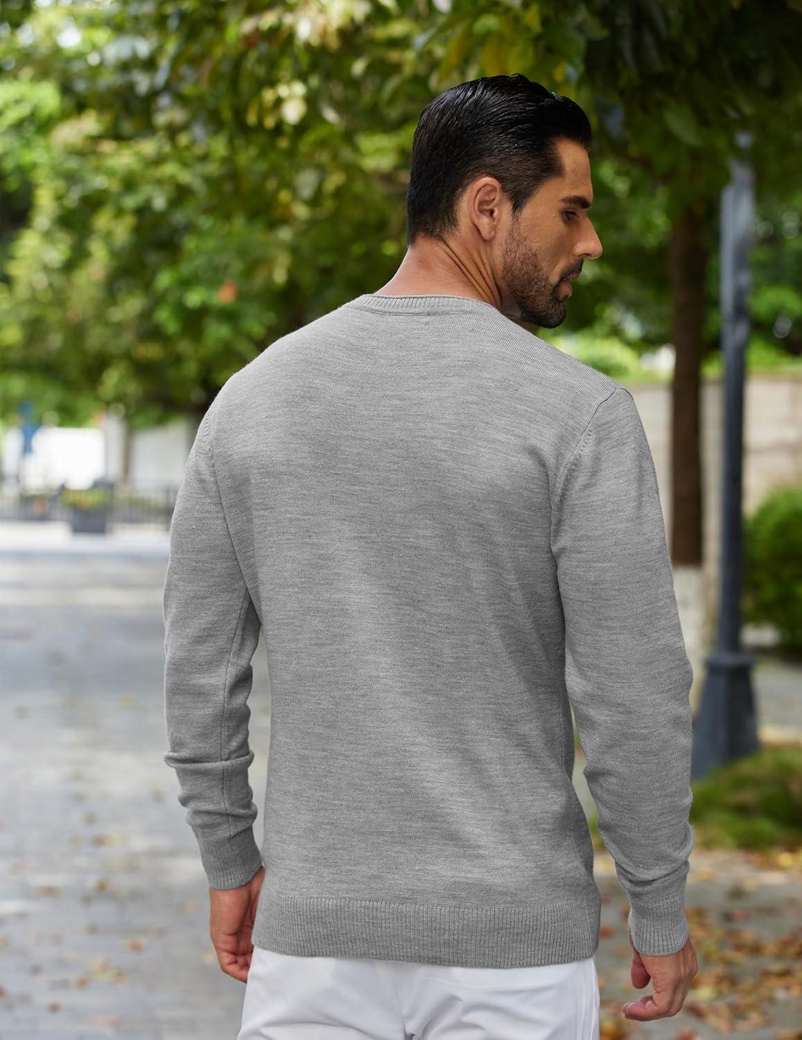 imageCOOFANDY Mens Crewneck Sweater Pullover Knit Sweater Lightweight Sweaters with Ribbing EdgeLight Gray