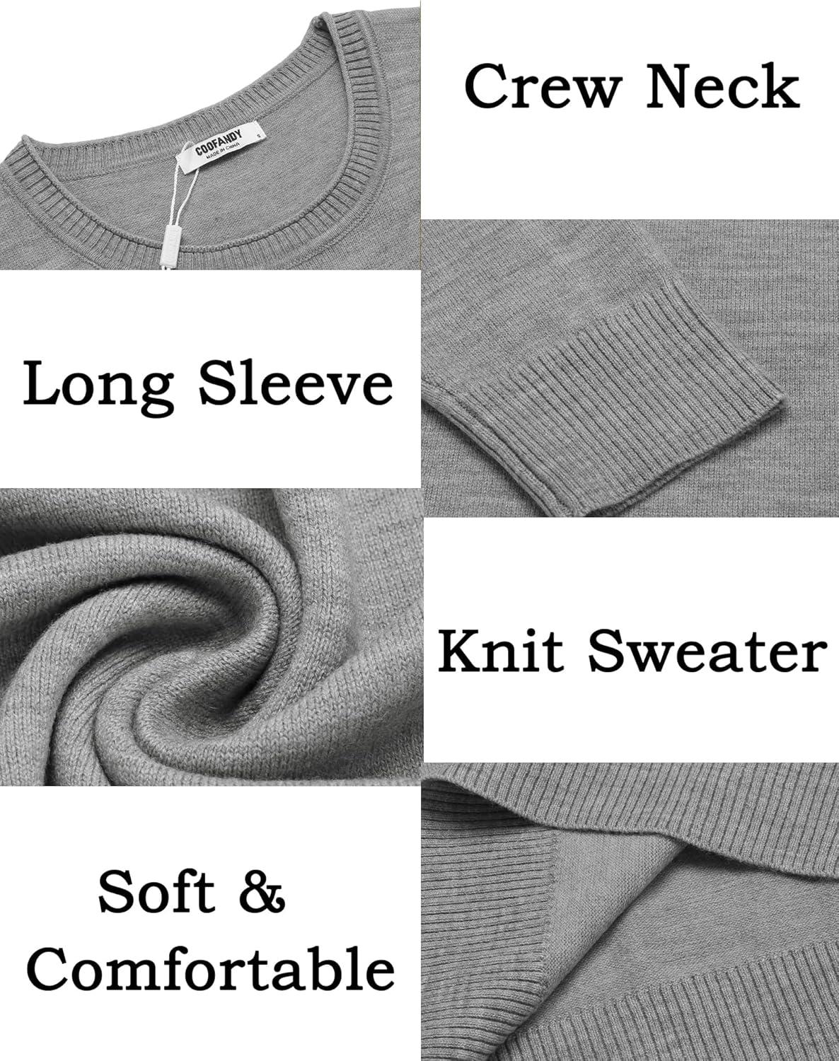 imageCOOFANDY Mens Crewneck Sweater Pullover Knit Sweater Lightweight Sweaters with Ribbing EdgeLight Gray
