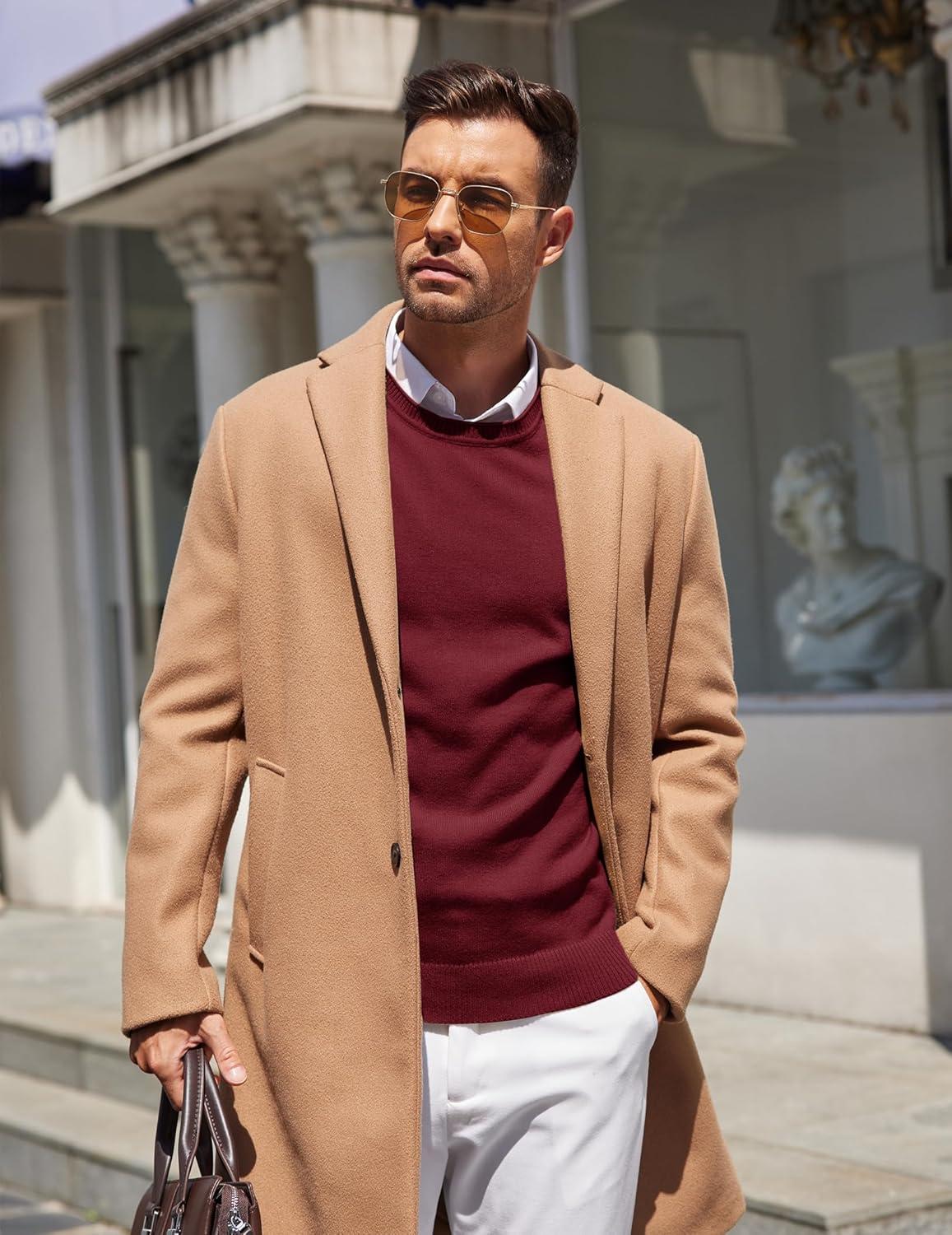imageCOOFANDY Mens Crewneck Sweater Pullover Knit Sweater Lightweight Sweaters with Ribbing EdgeWine Red