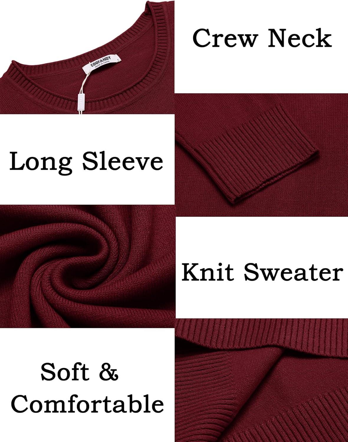 imageCOOFANDY Mens Crewneck Sweater Pullover Knit Sweater Lightweight Sweaters with Ribbing EdgeWine Red