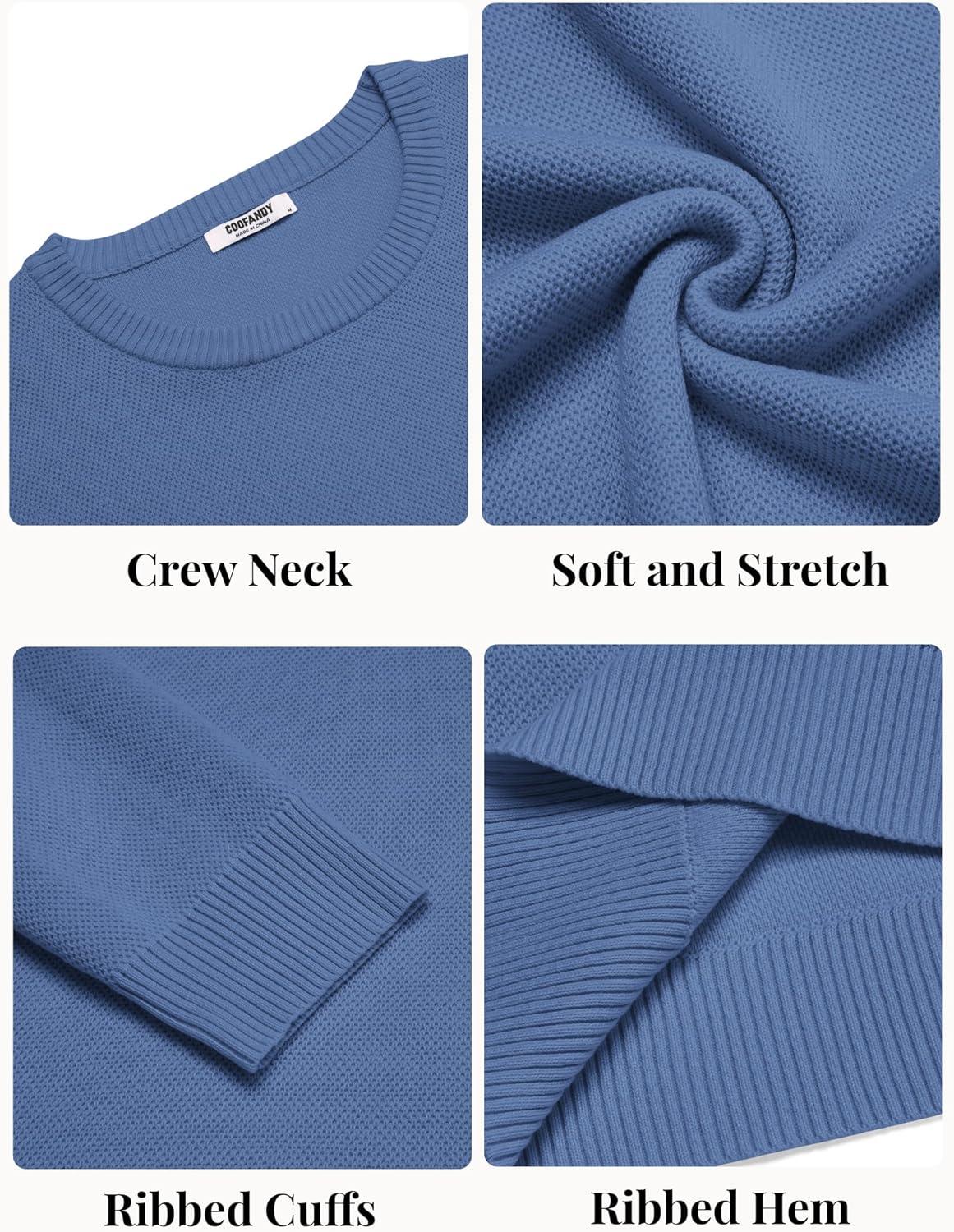 imageCOOFANDY Mens Crewneck Sweater Slim Fit Lightweight Knit Pullover Casual Dress Crew Neck Pullover SweatersBlue