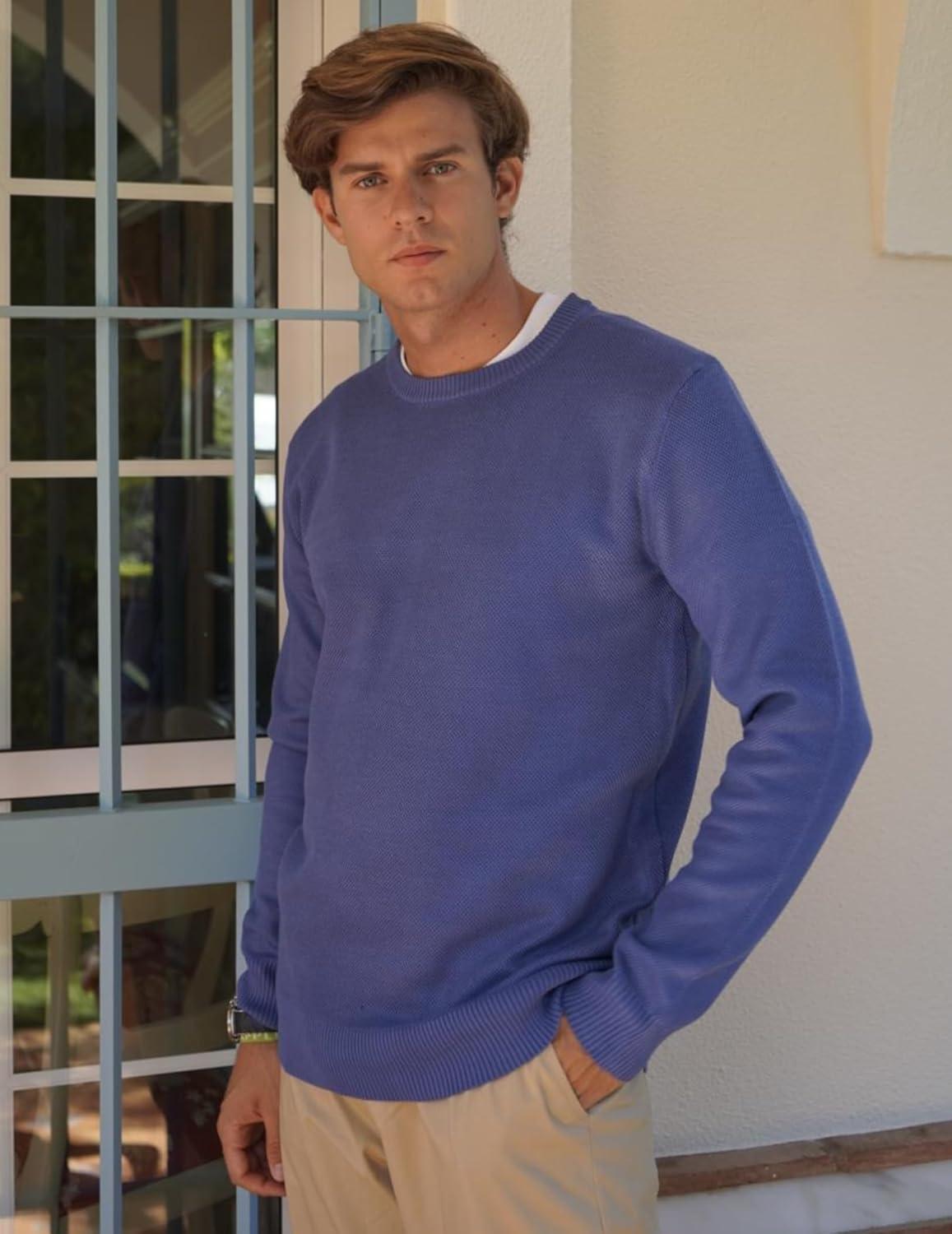 imageCOOFANDY Mens Crewneck Sweater Slim Fit Lightweight Knit Pullover Casual Dress Crew Neck Pullover SweatersBlue