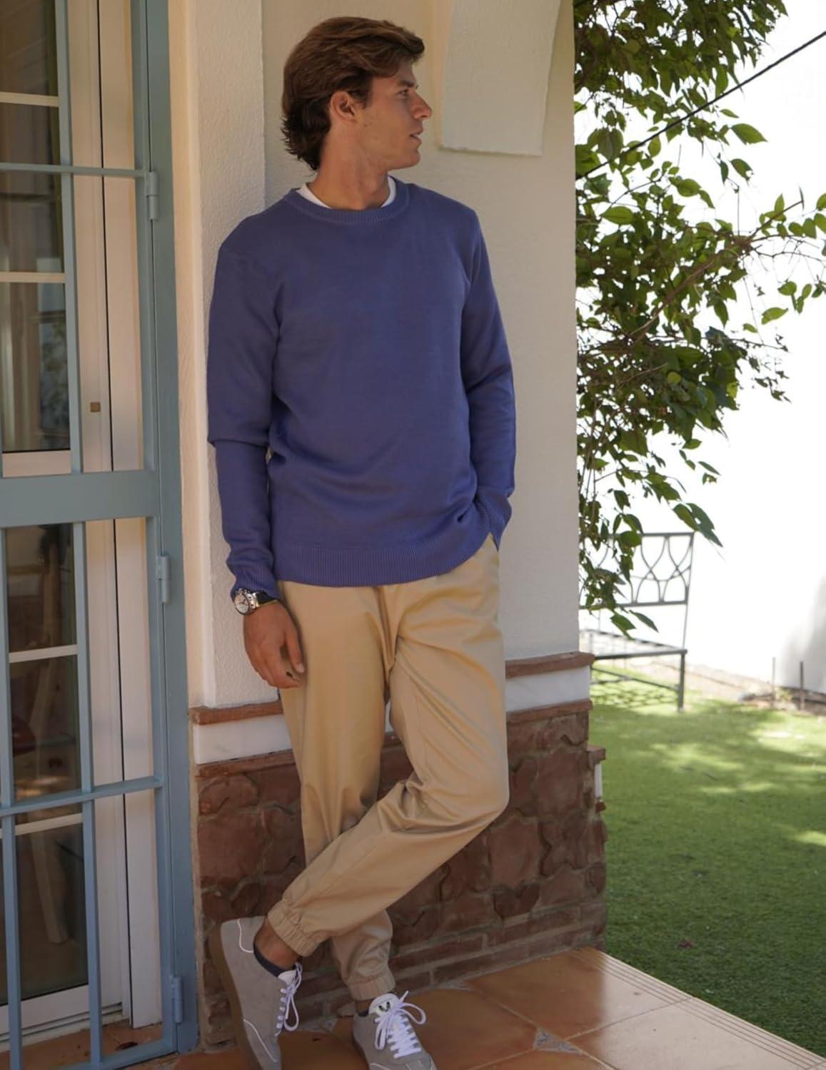 imageCOOFANDY Mens Crewneck Sweater Slim Fit Lightweight Knit Pullover Casual Dress Crew Neck Pullover SweatersBlue