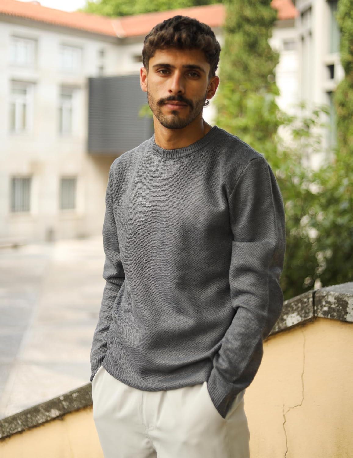 imageCOOFANDY Mens Crewneck Sweater Slim Fit Lightweight Knit Pullover Casual Dress Crew Neck Pullover SweatersDark Grey