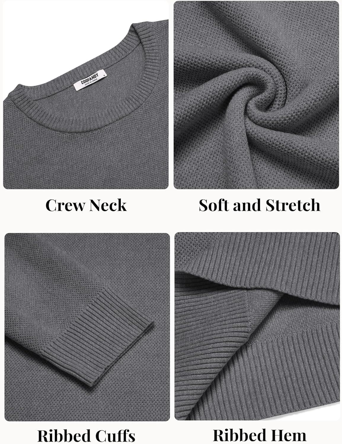 imageCOOFANDY Mens Crewneck Sweater Slim Fit Lightweight Knit Pullover Casual Dress Crew Neck Pullover SweatersDark Grey