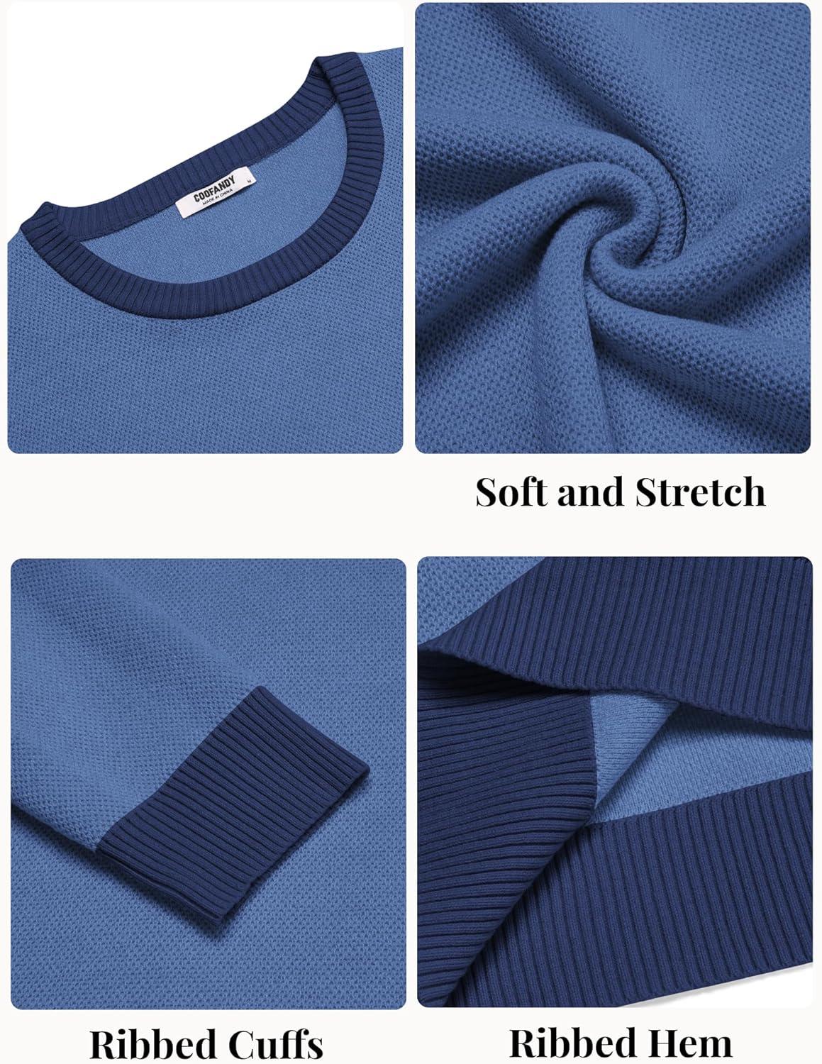 imageCOOFANDY Mens Crewneck Sweater Slim Fit Lightweight Knit Pullover Casual Dress Crew Neck Pullover SweatersDenim Blue  Navy Blue Edge