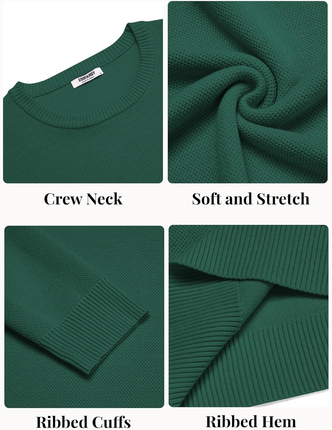 imageCOOFANDY Mens Crewneck Sweater Slim Fit Lightweight Knit Pullover Casual Dress Crew Neck Pullover SweatersGreen