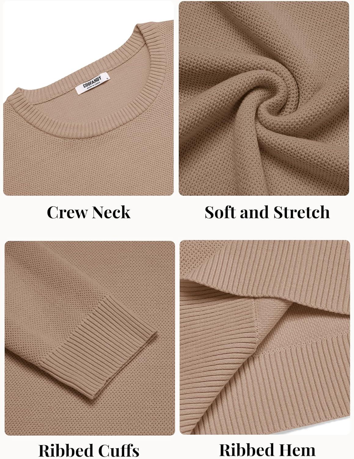 imageCOOFANDY Mens Crewneck Sweater Slim Fit Lightweight Knit Pullover Casual Dress Crew Neck Pullover SweatersKhaki