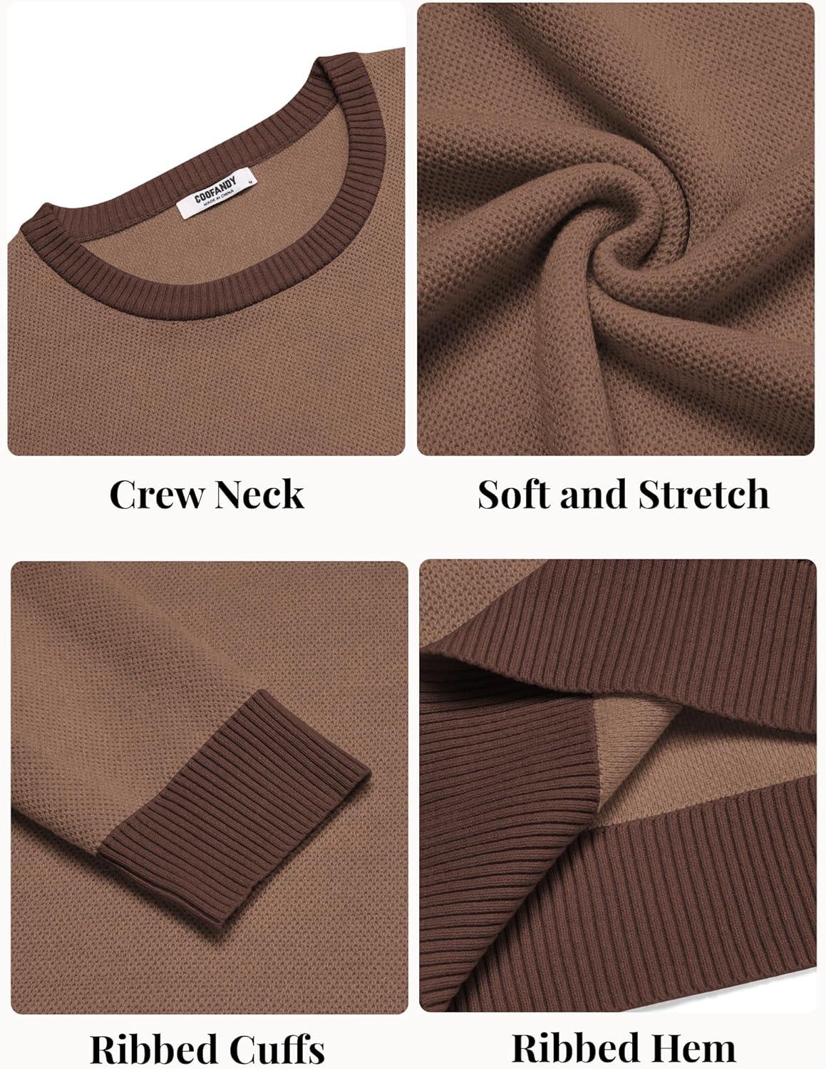 imageCOOFANDY Mens Crewneck Sweater Slim Fit Lightweight Knit Pullover Casual Dress Crew Neck Pullover SweatersLight Brown  Dark Brown Edge