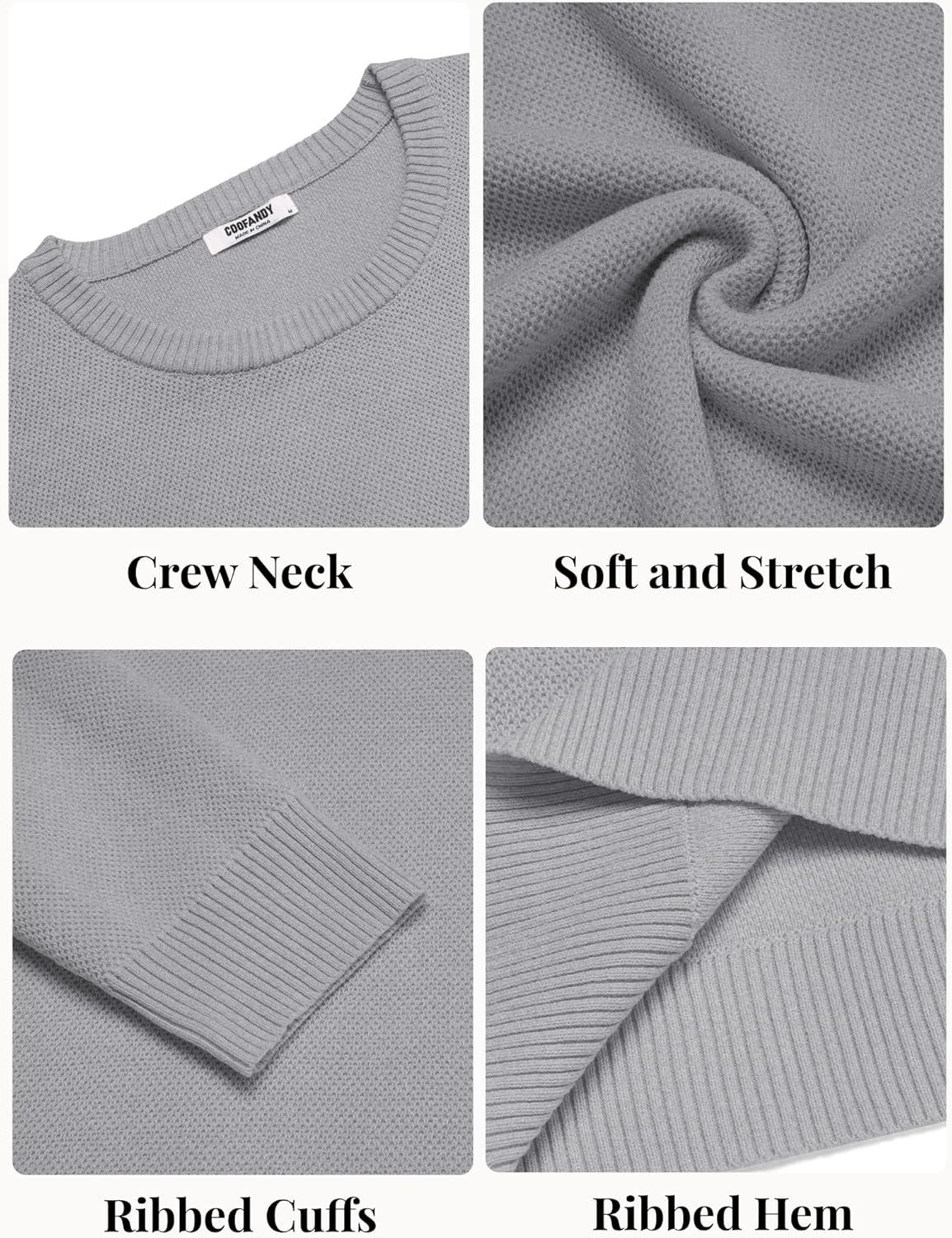 imageCOOFANDY Mens Crewneck Sweater Slim Fit Lightweight Knit Pullover Casual Dress Crew Neck Pullover SweatersLight Grey