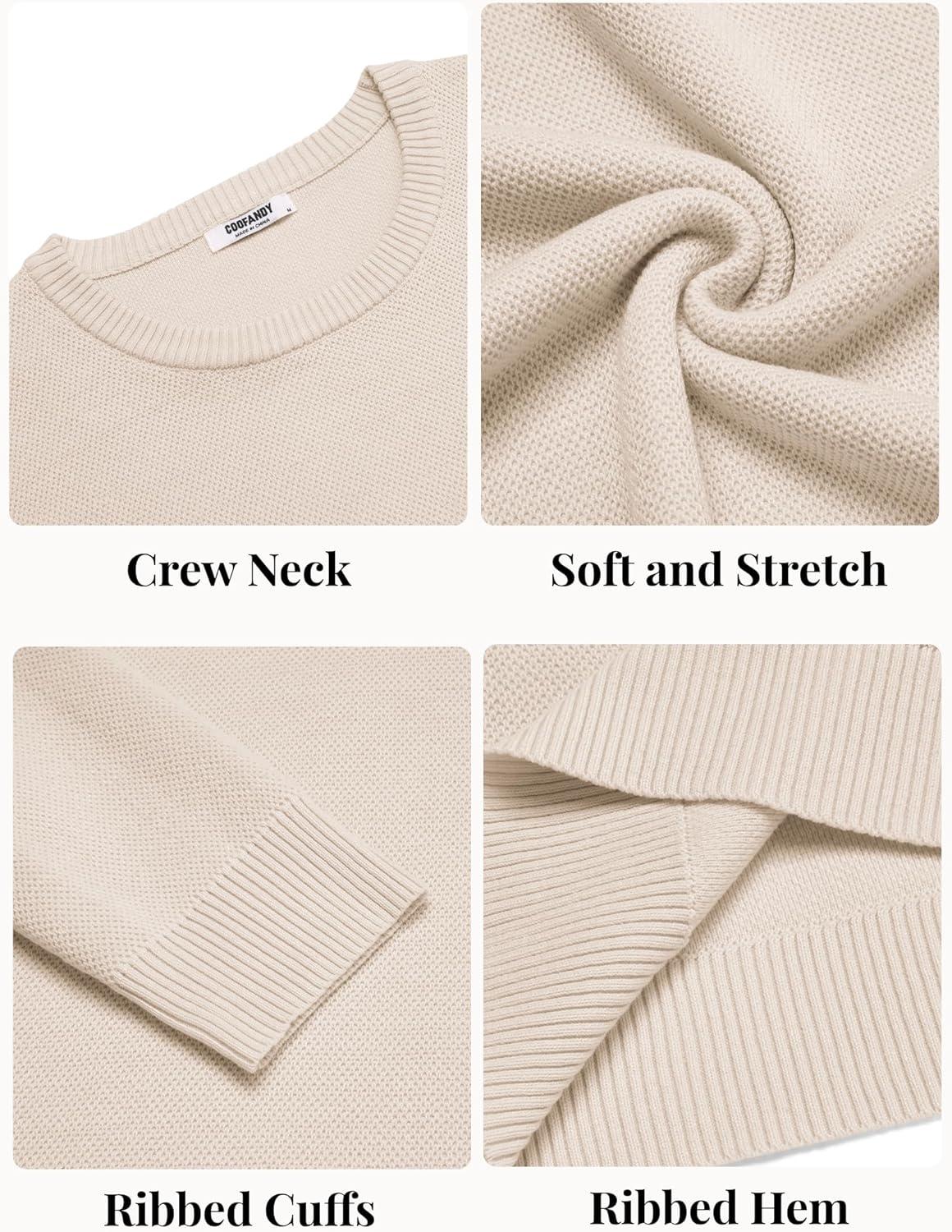 imageCOOFANDY Mens Crewneck Sweater Slim Fit Lightweight Knit Pullover Casual Dress Crew Neck Pullover SweatersLight Khaki