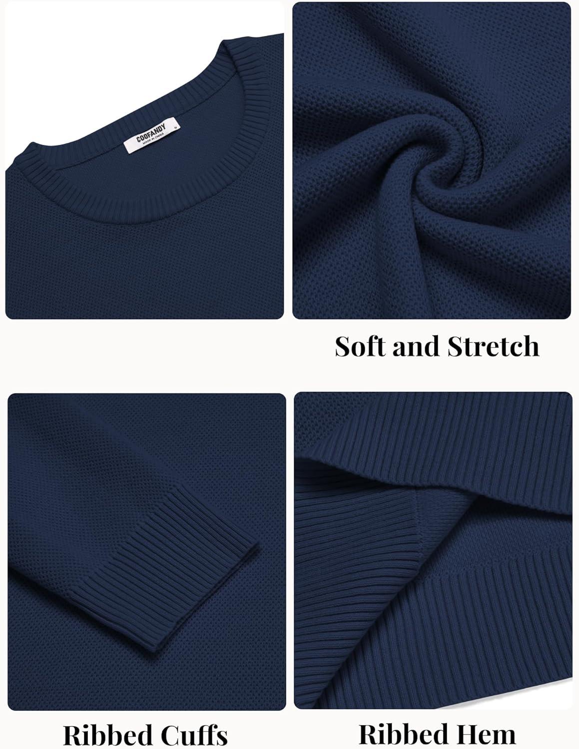 imageCOOFANDY Mens Crewneck Sweater Slim Fit Lightweight Knit Pullover Casual Dress Crew Neck Pullover SweatersNavy Blue