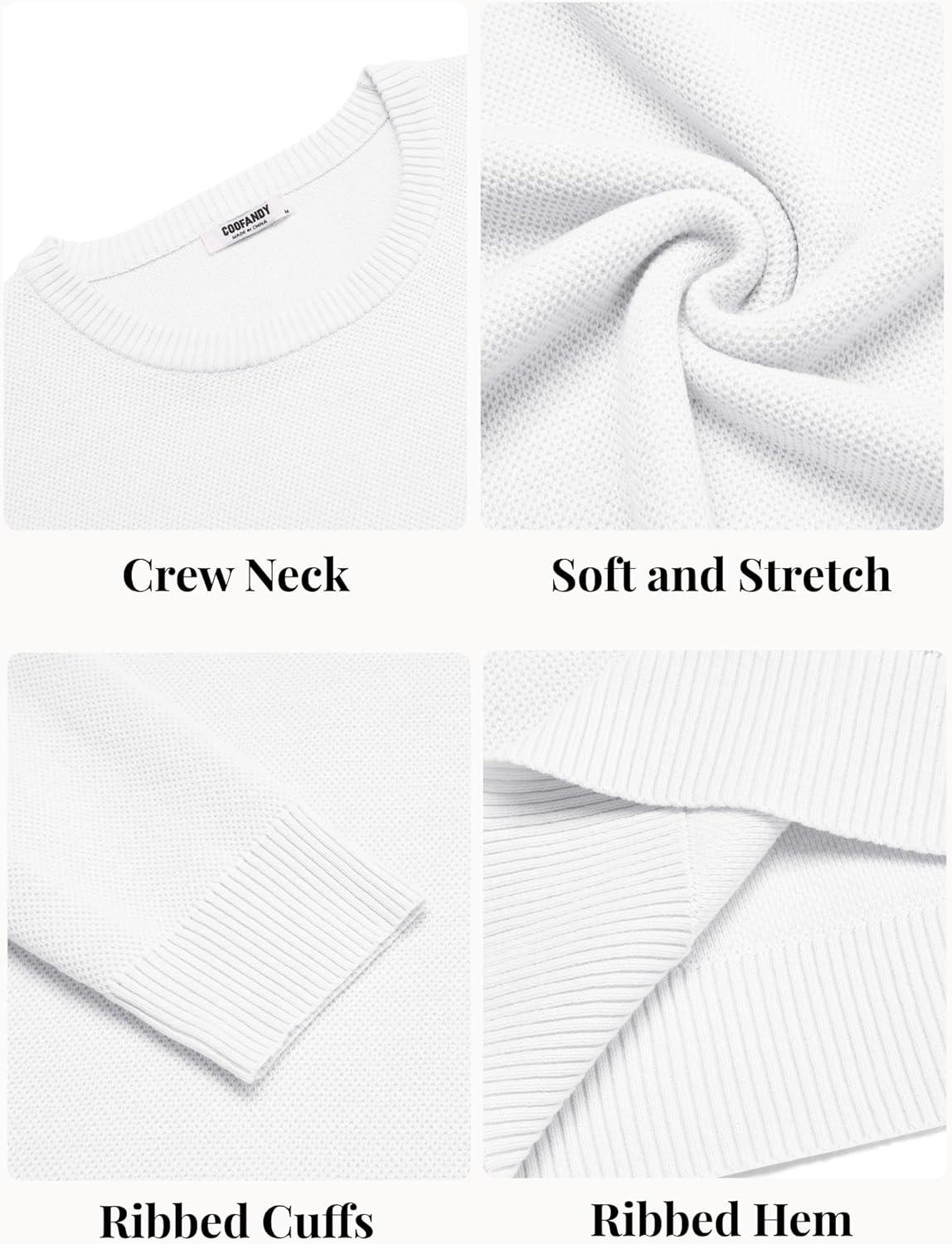 imageCOOFANDY Mens Crewneck Sweater Slim Fit Lightweight Knit Pullover Casual Dress Crew Neck Pullover SweatersWhite